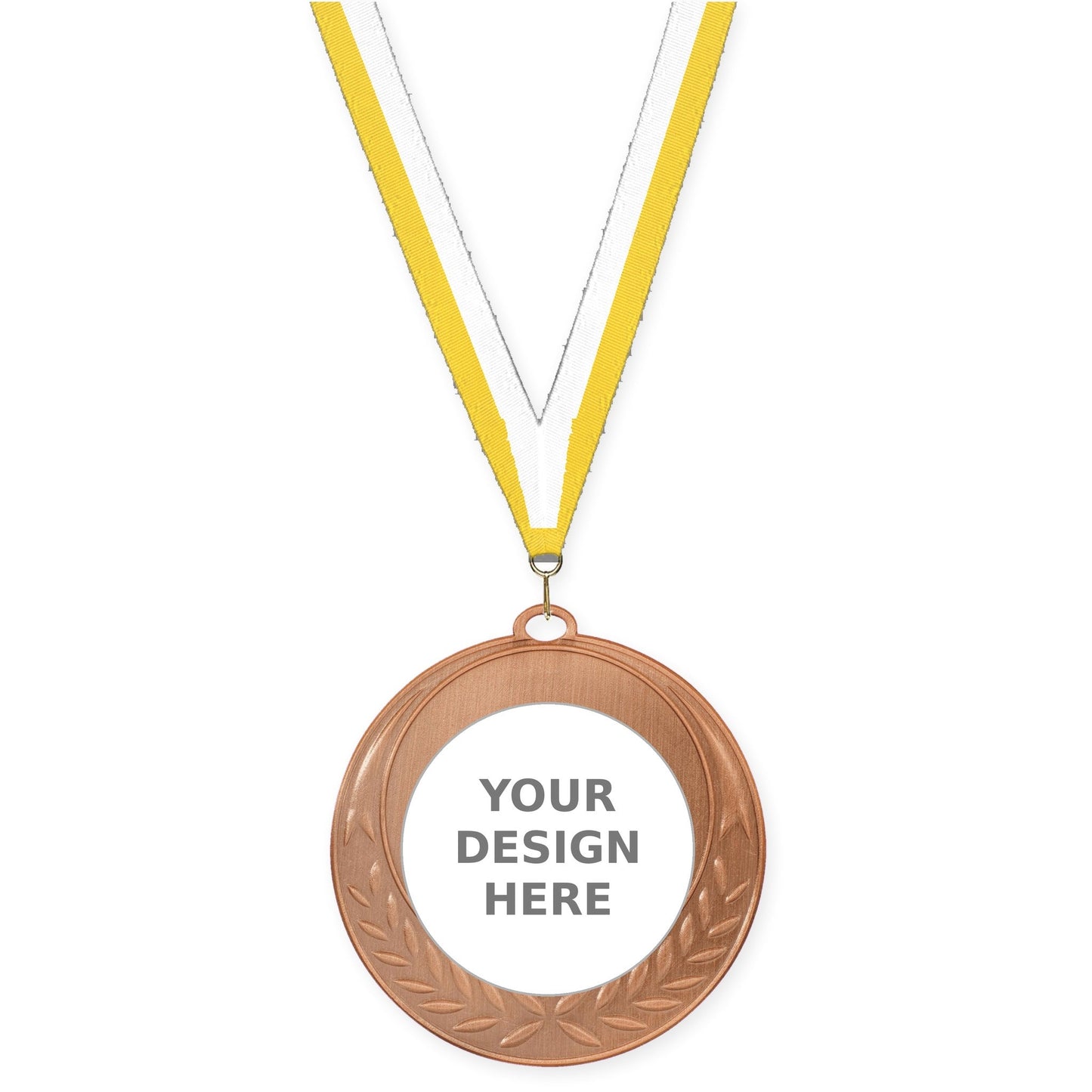 2 3/4 inch Half Laurel insert medal in antique bronze with Yellow White neck ribbon