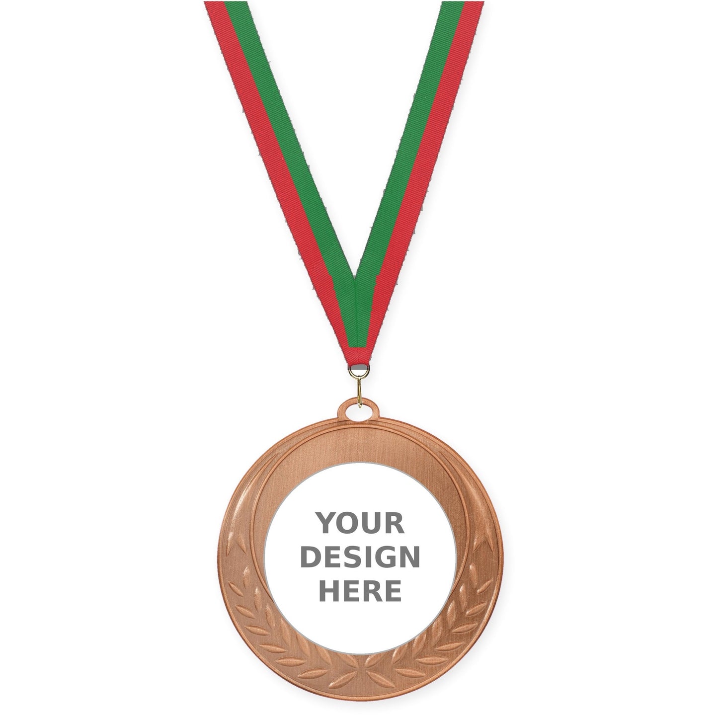 2 3/4 inch Half Laurel insert medal in antique bronze with Red Green neck ribbon