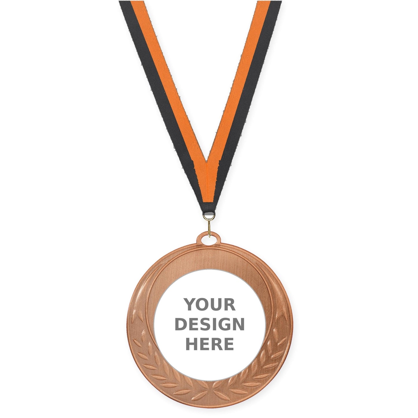 2 3/4 inch Half Laurel insert medal in antique bronze with Black Orange neck ribbon