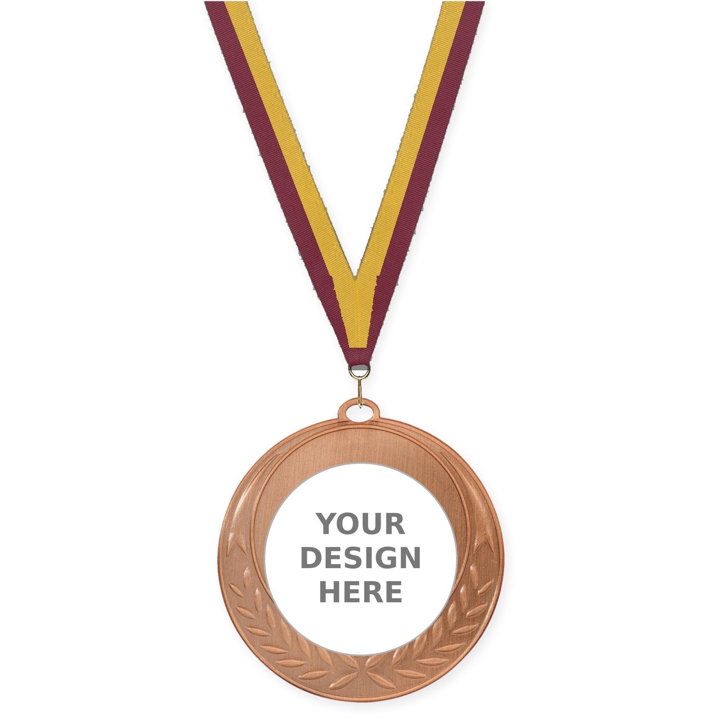 2 3/4 inch Half Laurel insert medal in antique bronze with Maroon Gold neck ribbon