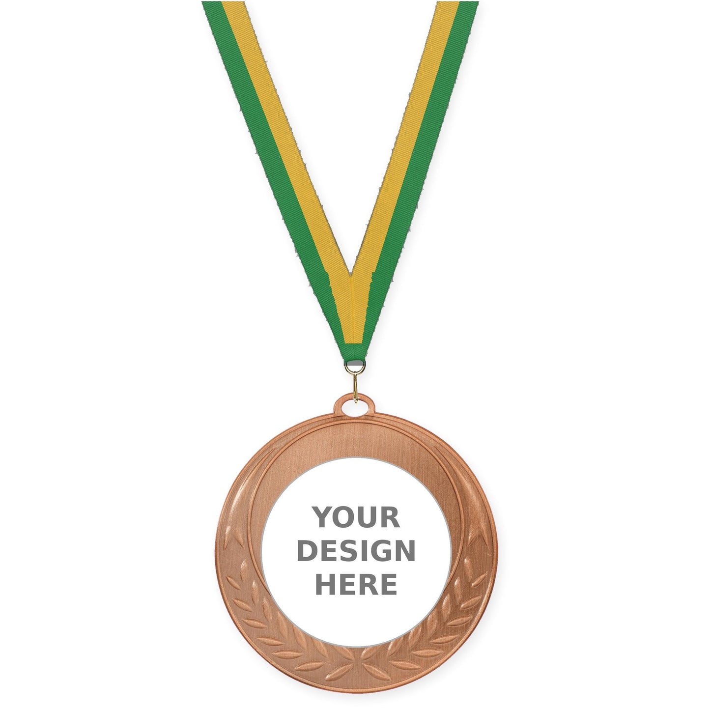 2 3/4 inch Half Laurel insert medal in antique bronze with Green Gold neck ribbon