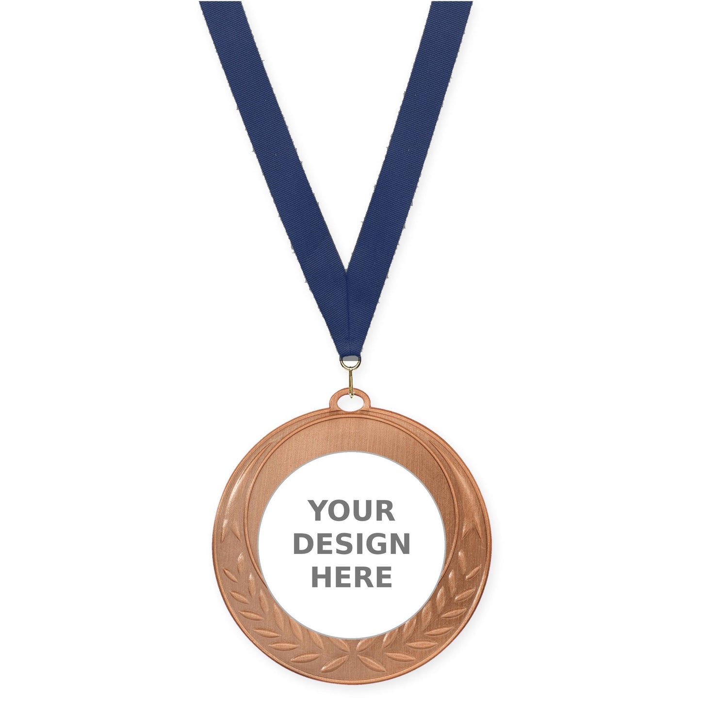2 3/4 inch Half Laurel insert medal in antique bronze with Navy neck ribbon