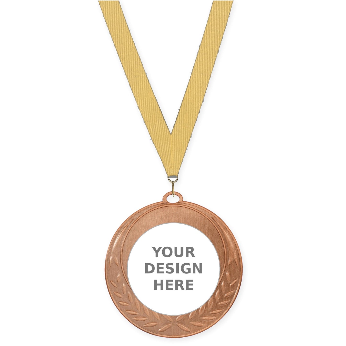 2 3/4 inch Half Laurel insert medal in antique bronze with Gold Metallic neck ribbon
