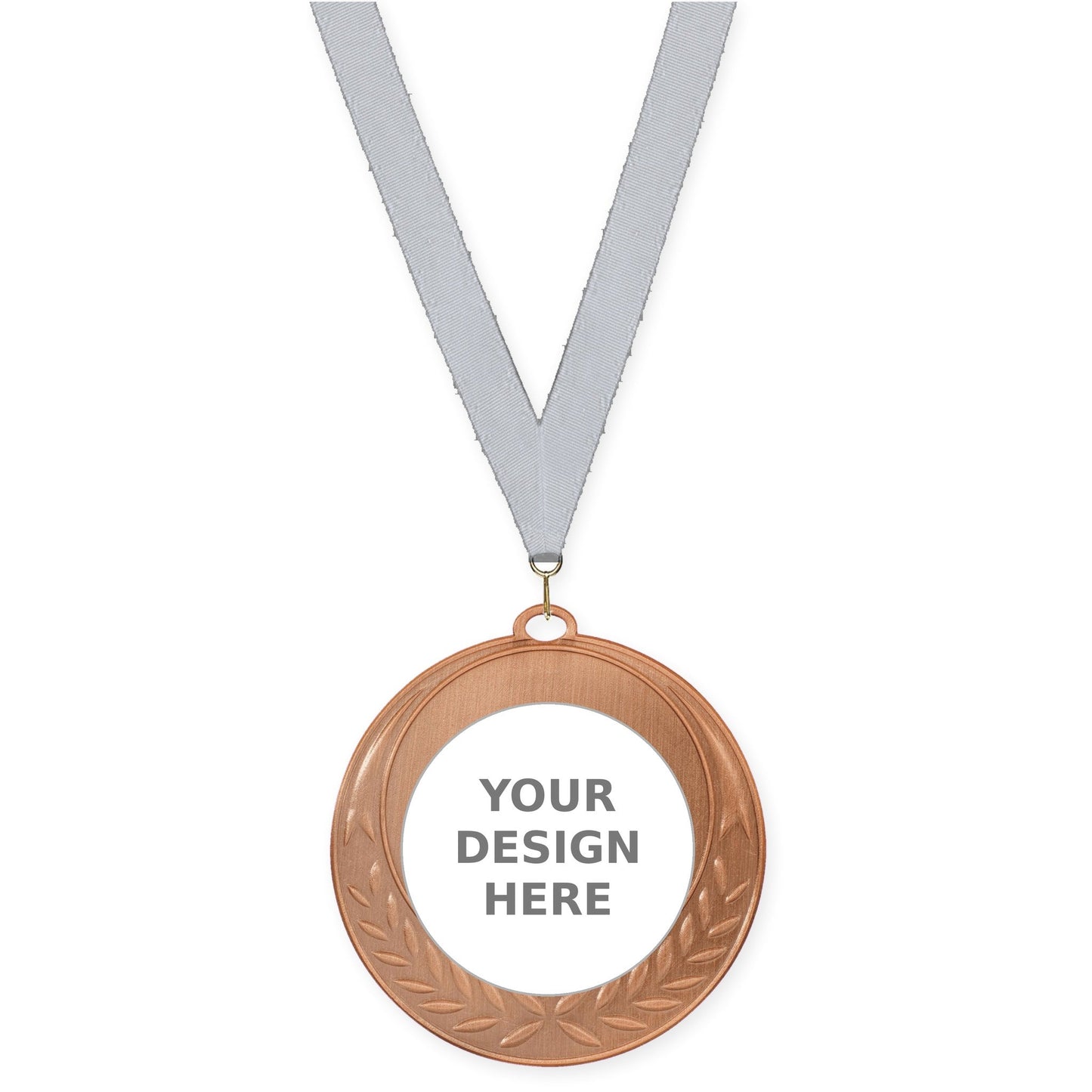 2 3/4 inch Half Laurel insert medal in antique bronze with Silver Metallic neck ribbon