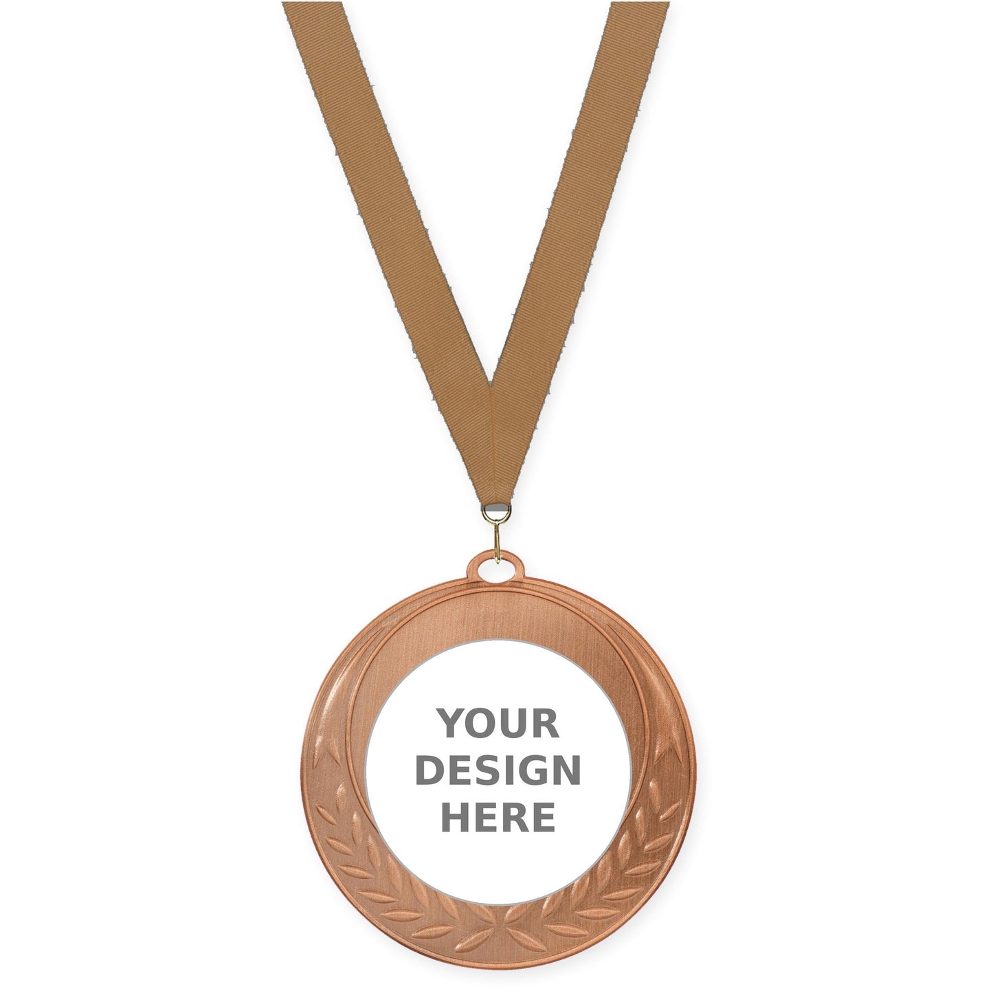 2 3/4 inch Half Laurel insert medal in antique bronze with Bronze Metallic neck ribbon