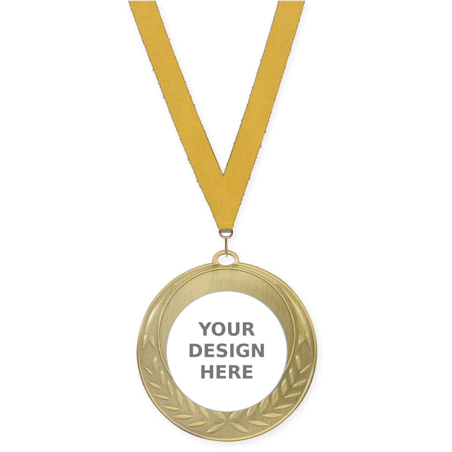 2 3/4 inch Half Laurel insert medal in antique gold with Gold neck ribbon