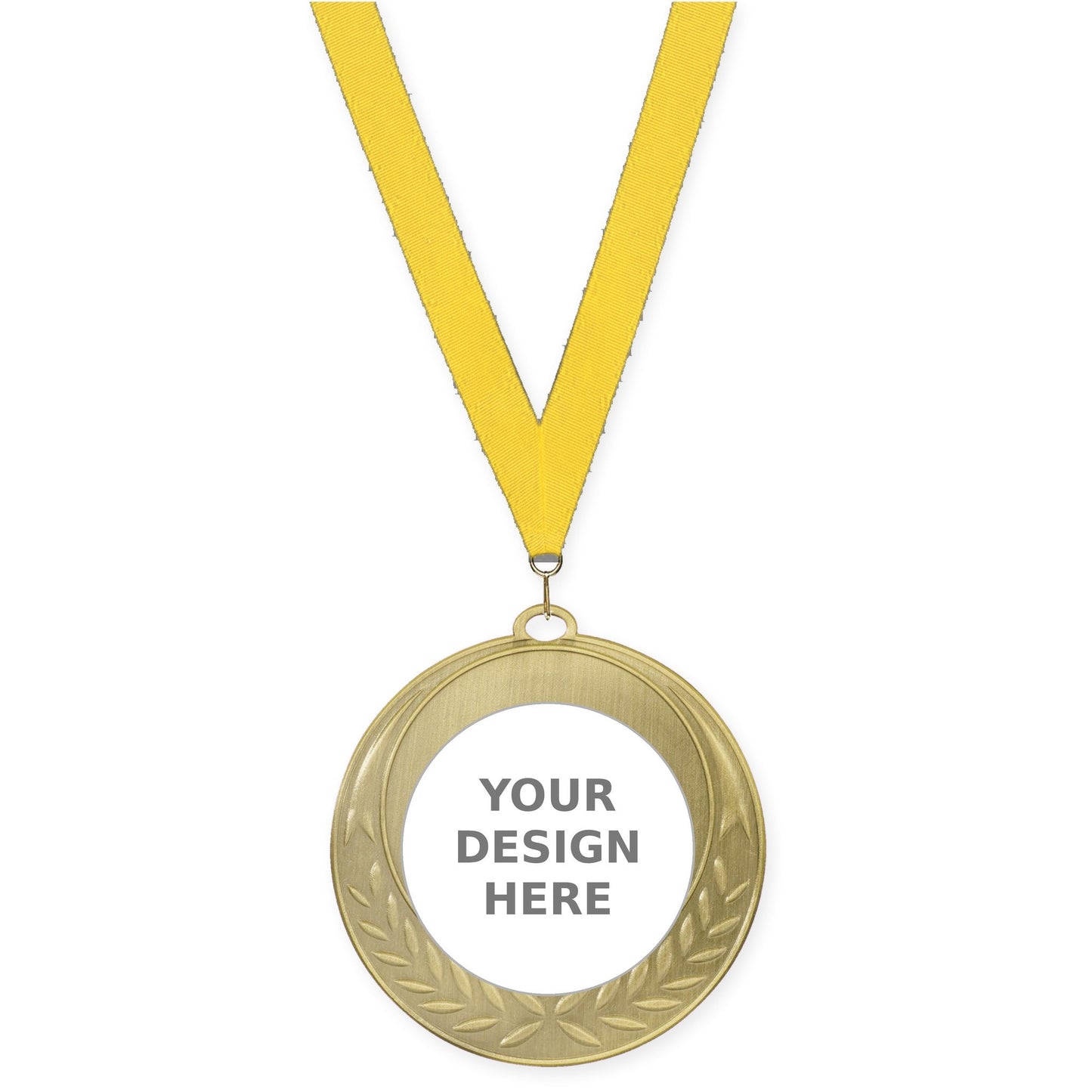 2 3/4 inch Half Laurel insert medal in antique gold with Yellow neck ribbon