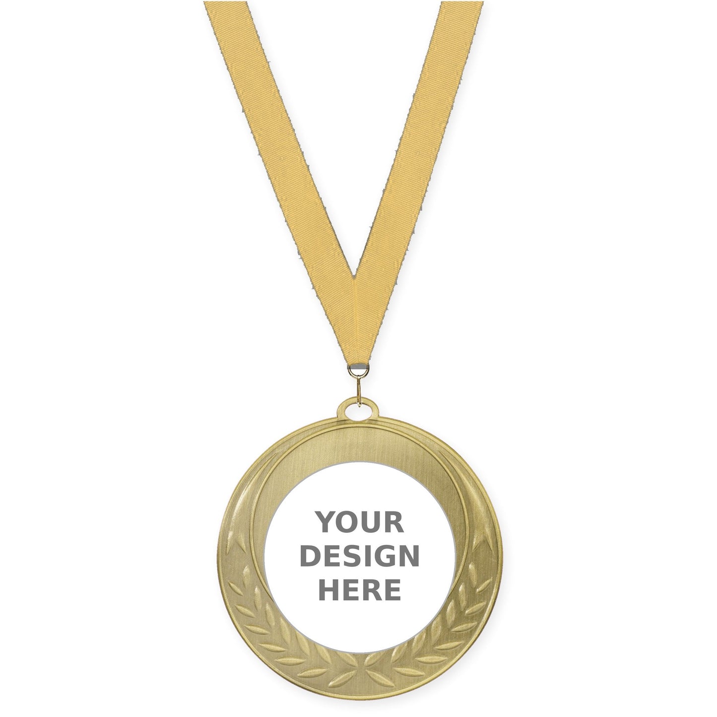2 3/4 inch Half Laurel insert medal in antique gold with Gold Metallic neck ribbon