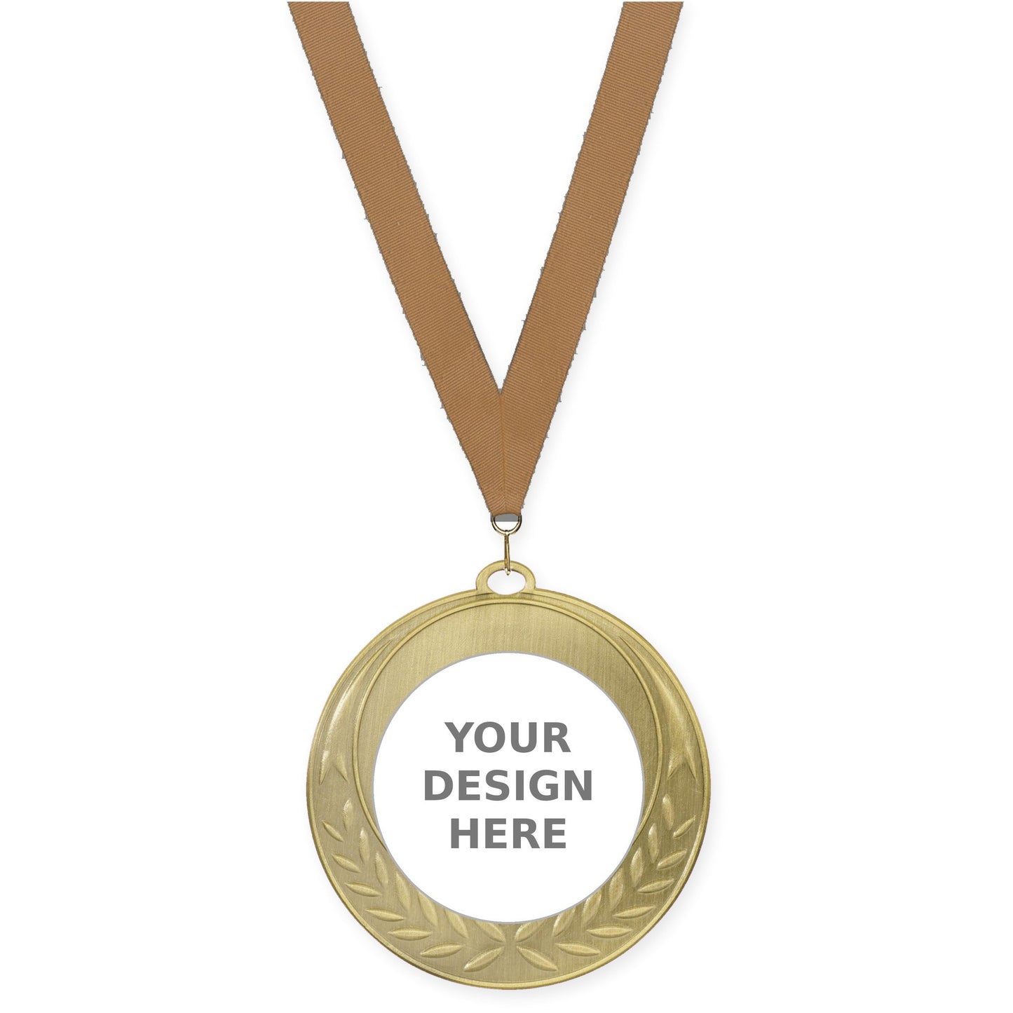 2 3/4 inch Half Laurel insert medal in antique gold with Bronze Metallic neck ribbon
