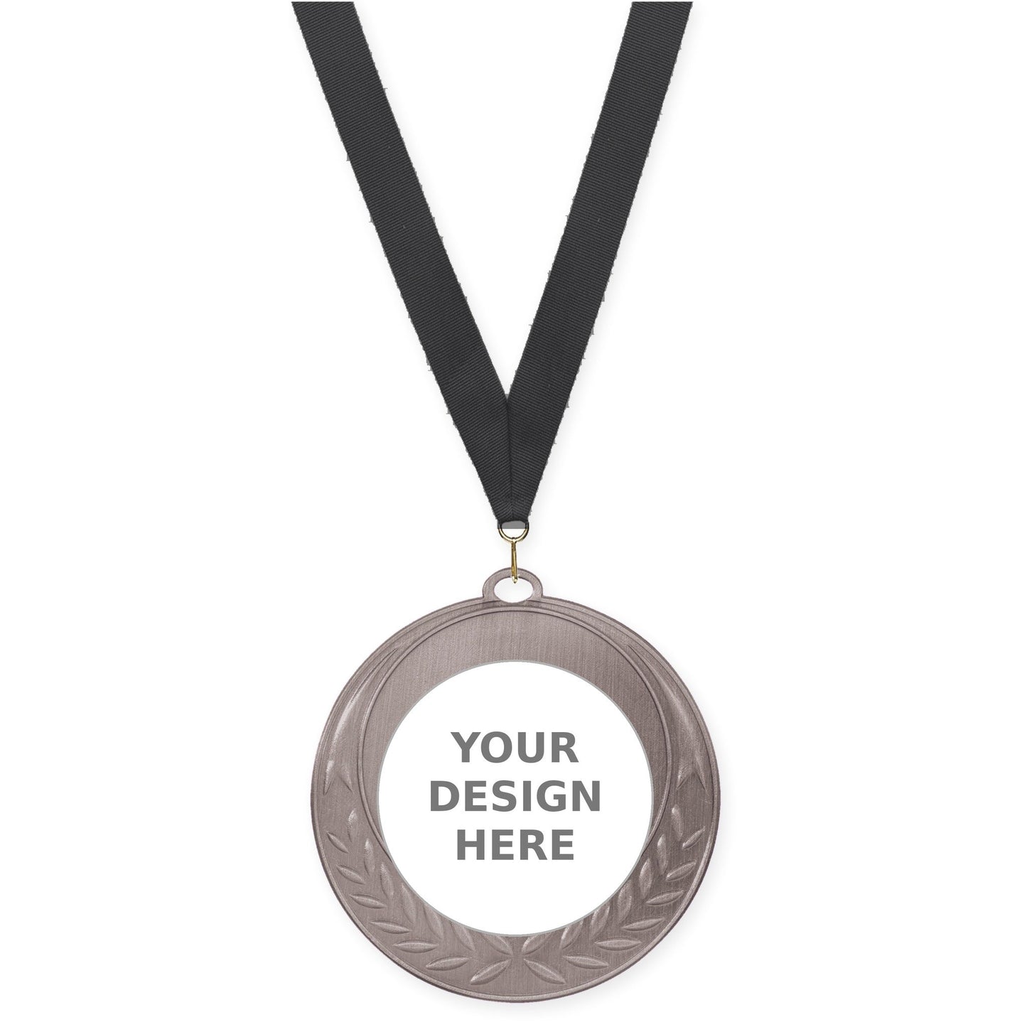 2 3/4 inch Half Laurel insert medal in antique silver with Black neck ribbon