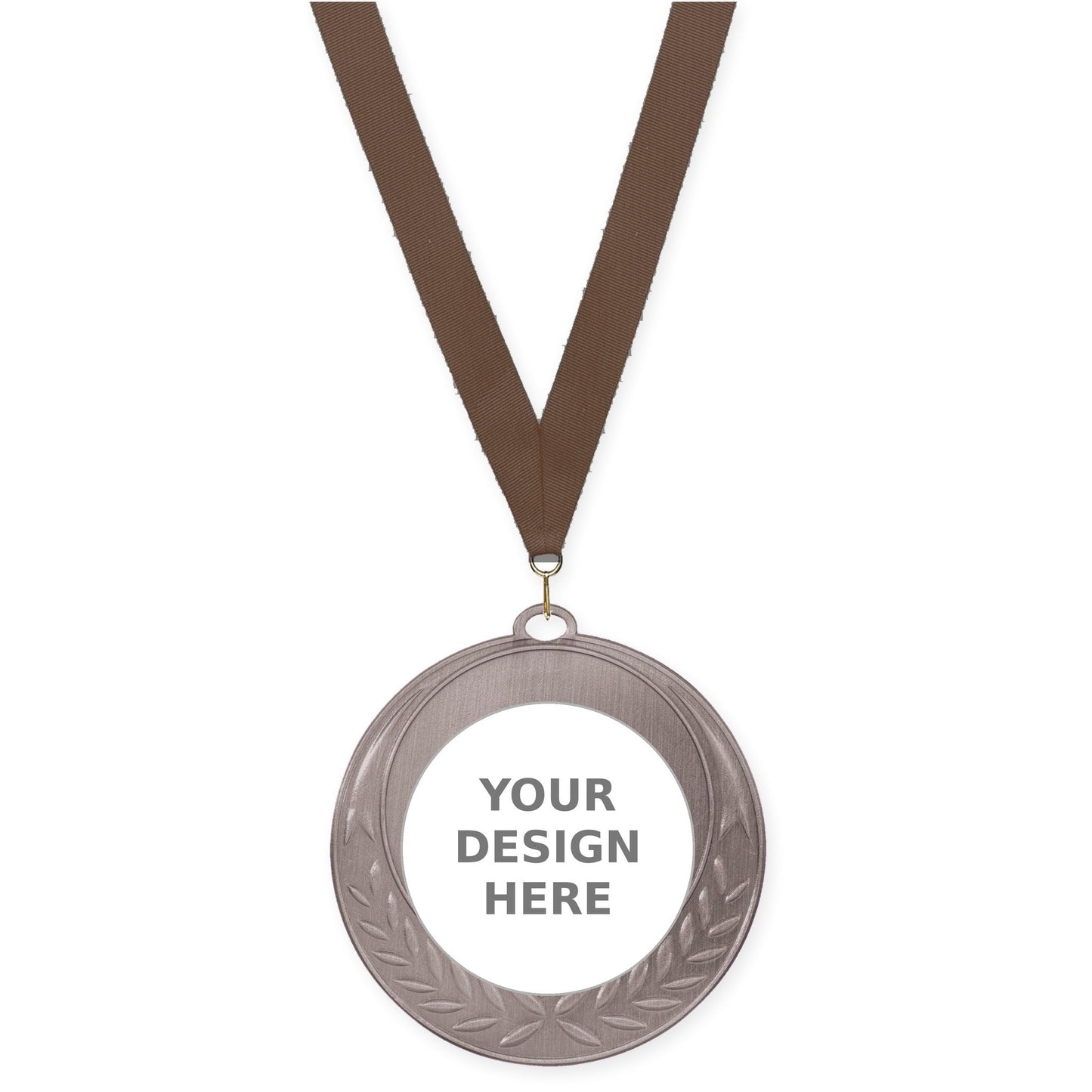 2 3/4 inch Half Laurel insert medal in antique silver with Brown neck ribbon