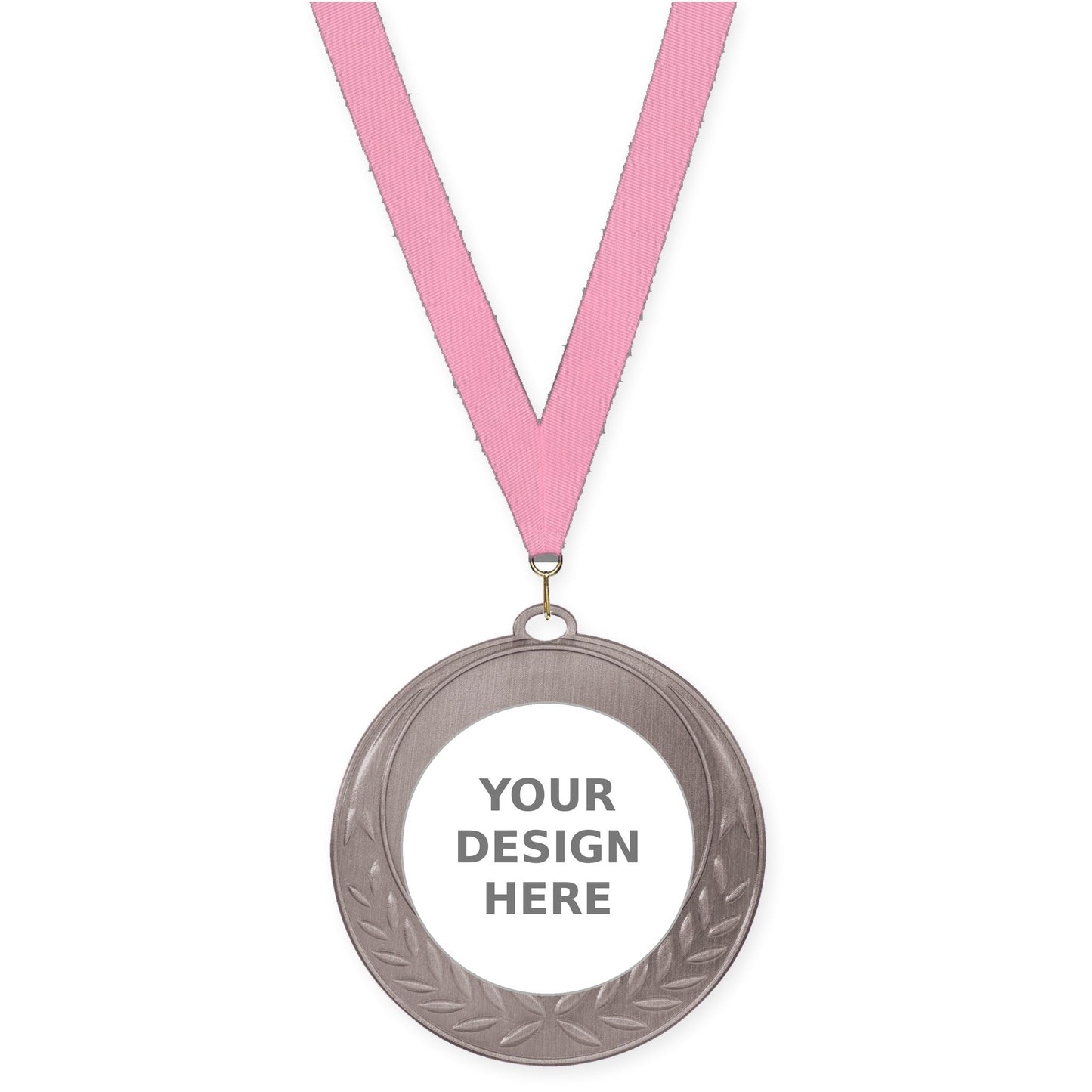 2 3/4 inch Half Laurel insert medal in antique silver with Pink neck ribbon