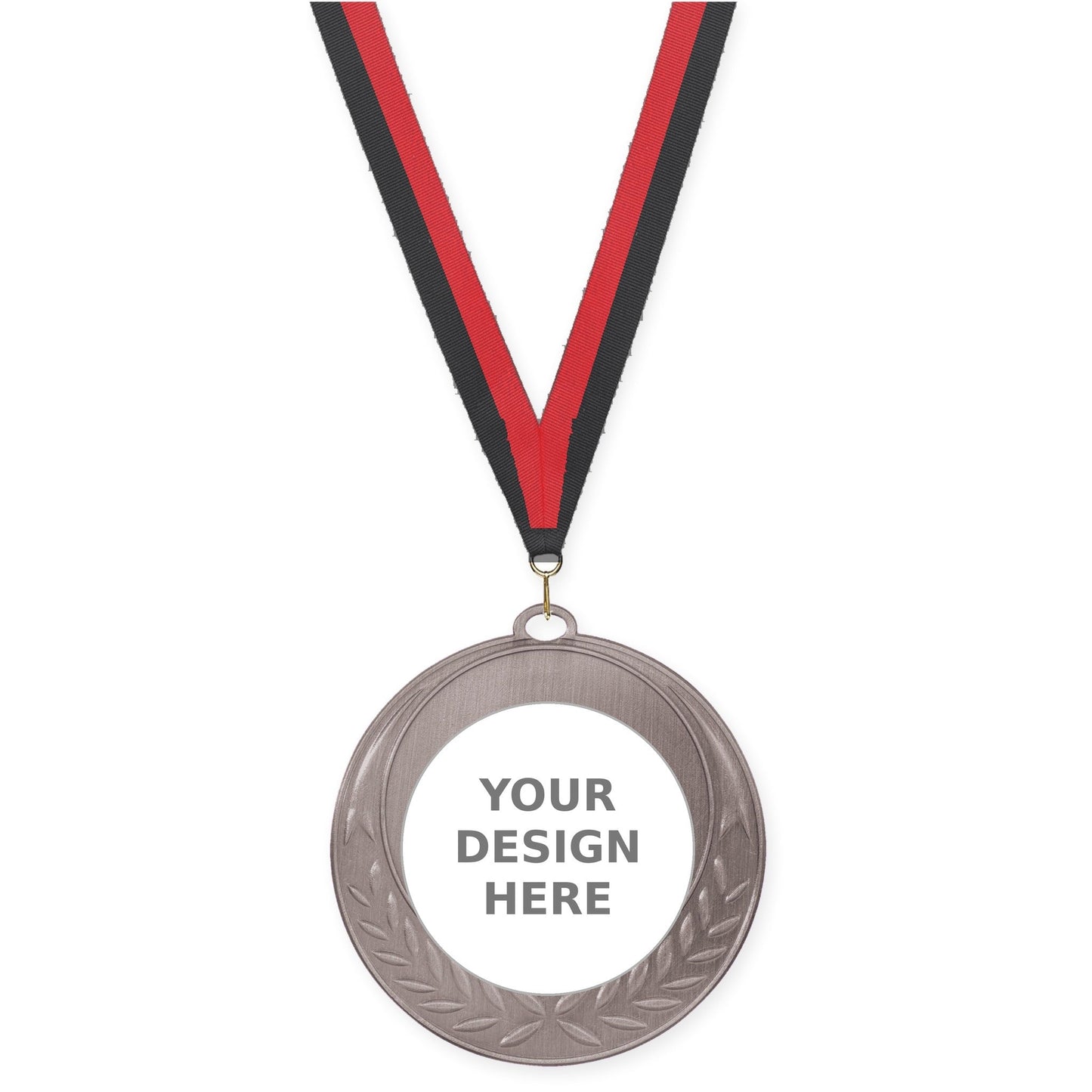 2 3/4 inch Half Laurel insert medal in antique silver with Black Red neck ribbon