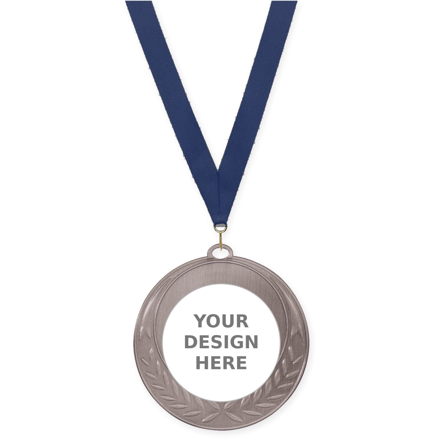 2 3/4 inch Half Laurel insert medal in antique silver with Navy neck ribbon