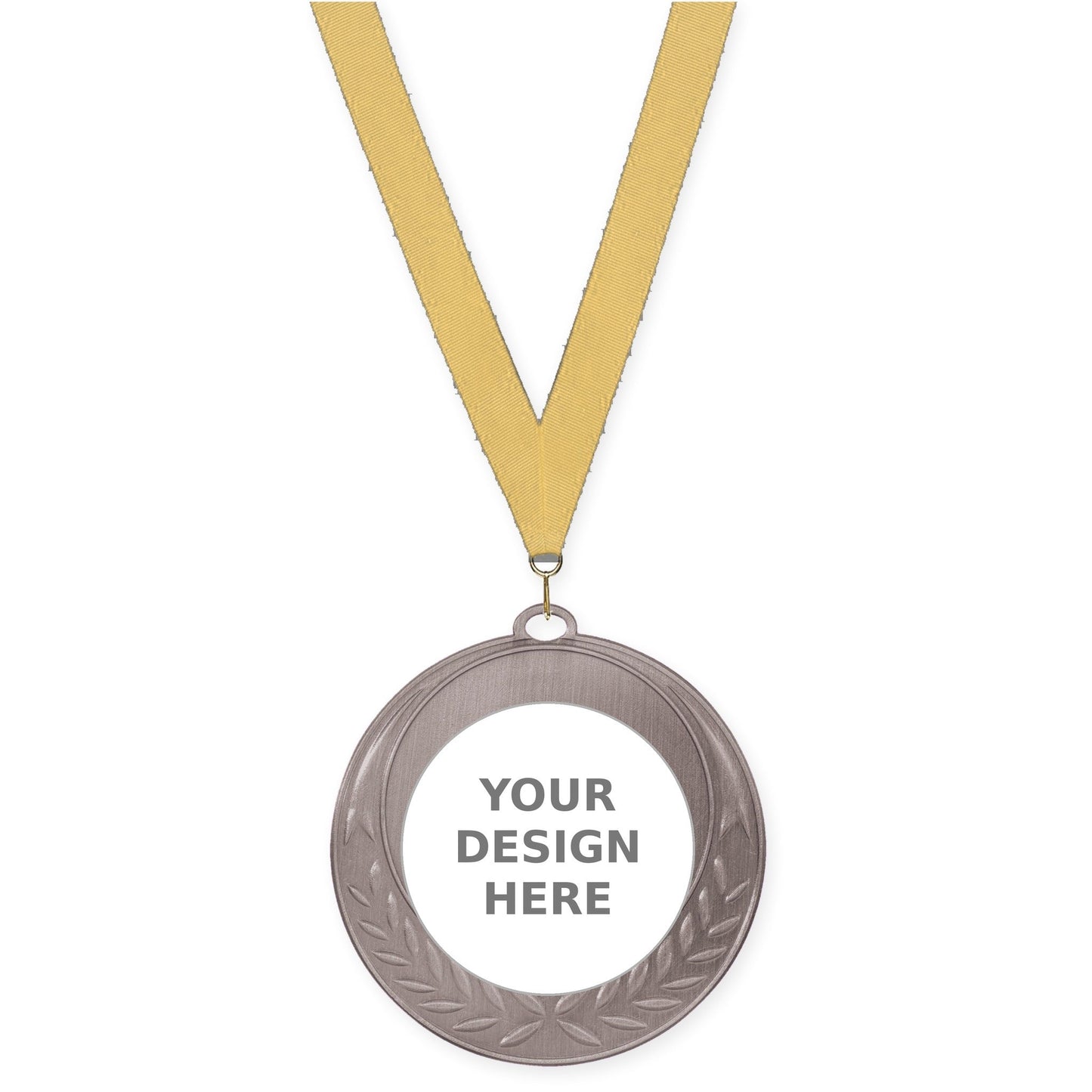 2 3/4 inch Half Laurel insert medal in antique silver with Gold Metallic neck ribbon