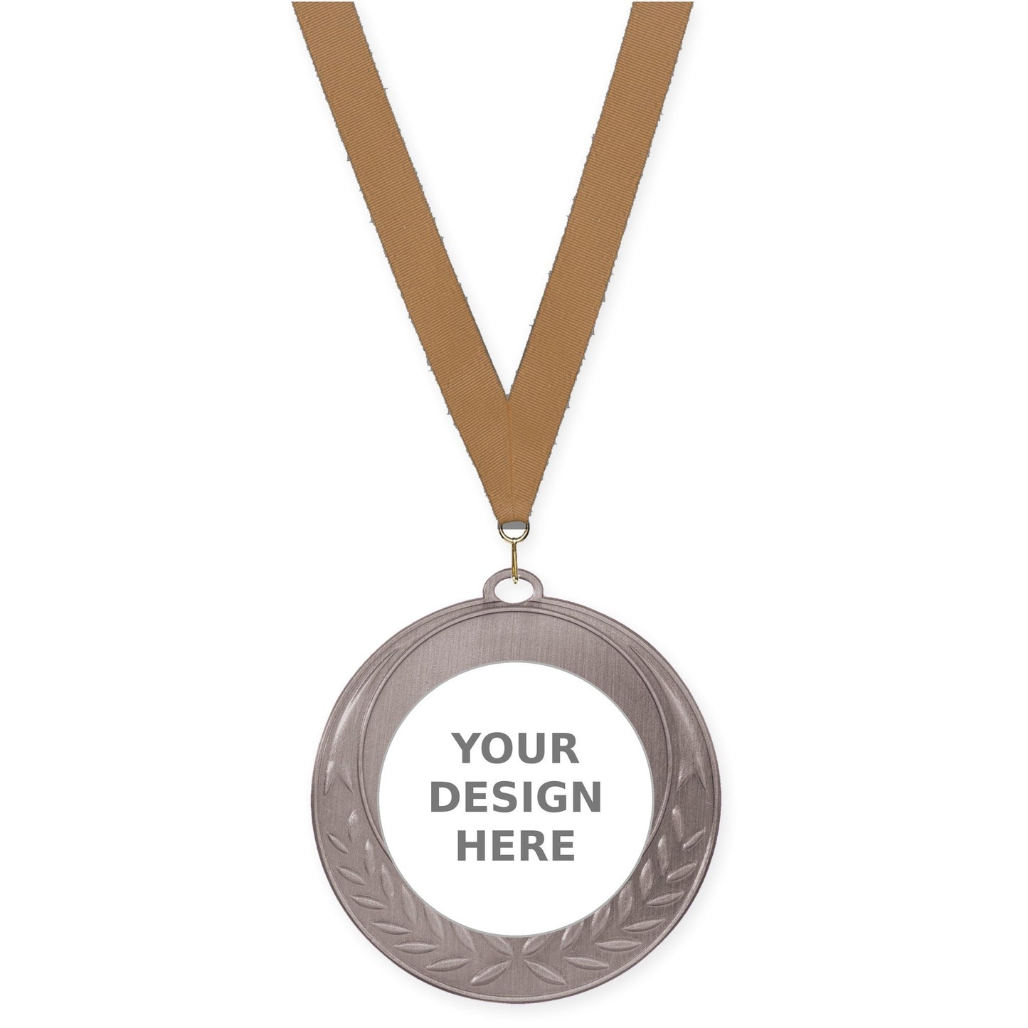 2 3/4 inch Half Laurel insert medal in antique silver with Bronze Metallic neck ribbon