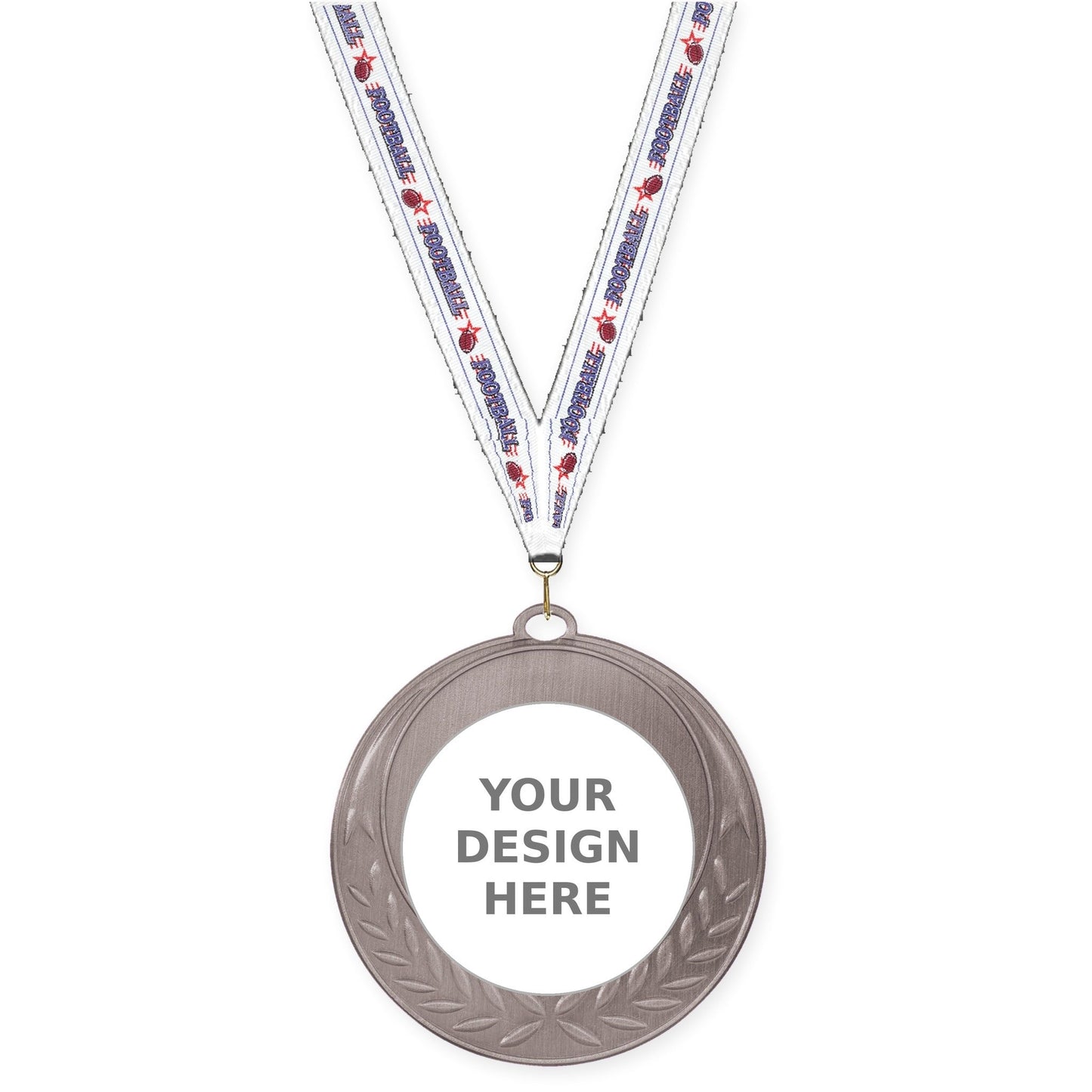 2 3/4 inch Half Laurel insert medal in antique silver with Football neck ribbon