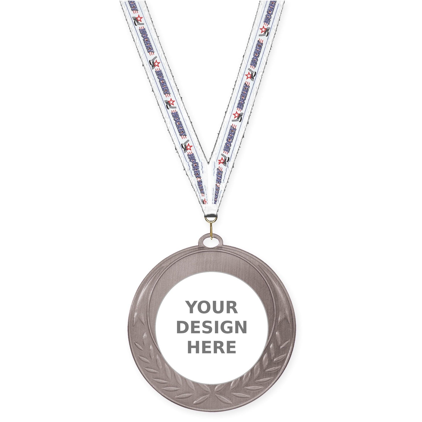 2 3/4 inch Half Laurel insert medal in antique silver with Hockey neck ribbon