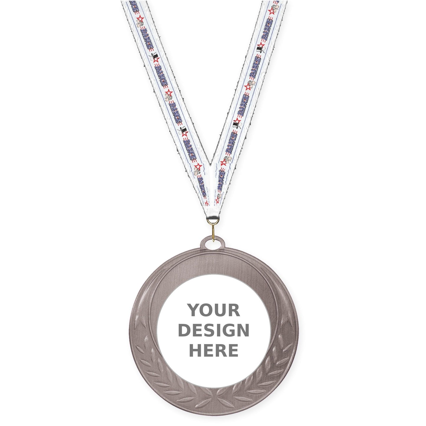 2 3/4 inch Half Laurel insert medal in antique silver with Dance neck ribbon