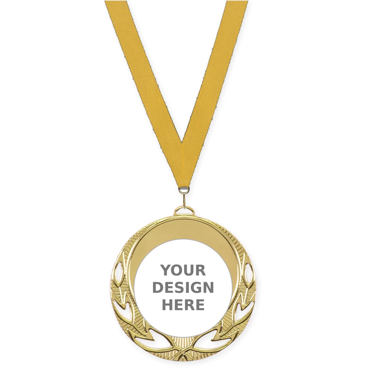 2 3/4 inch Open Laurel insert medal in bright gold with Gold neck ribbon