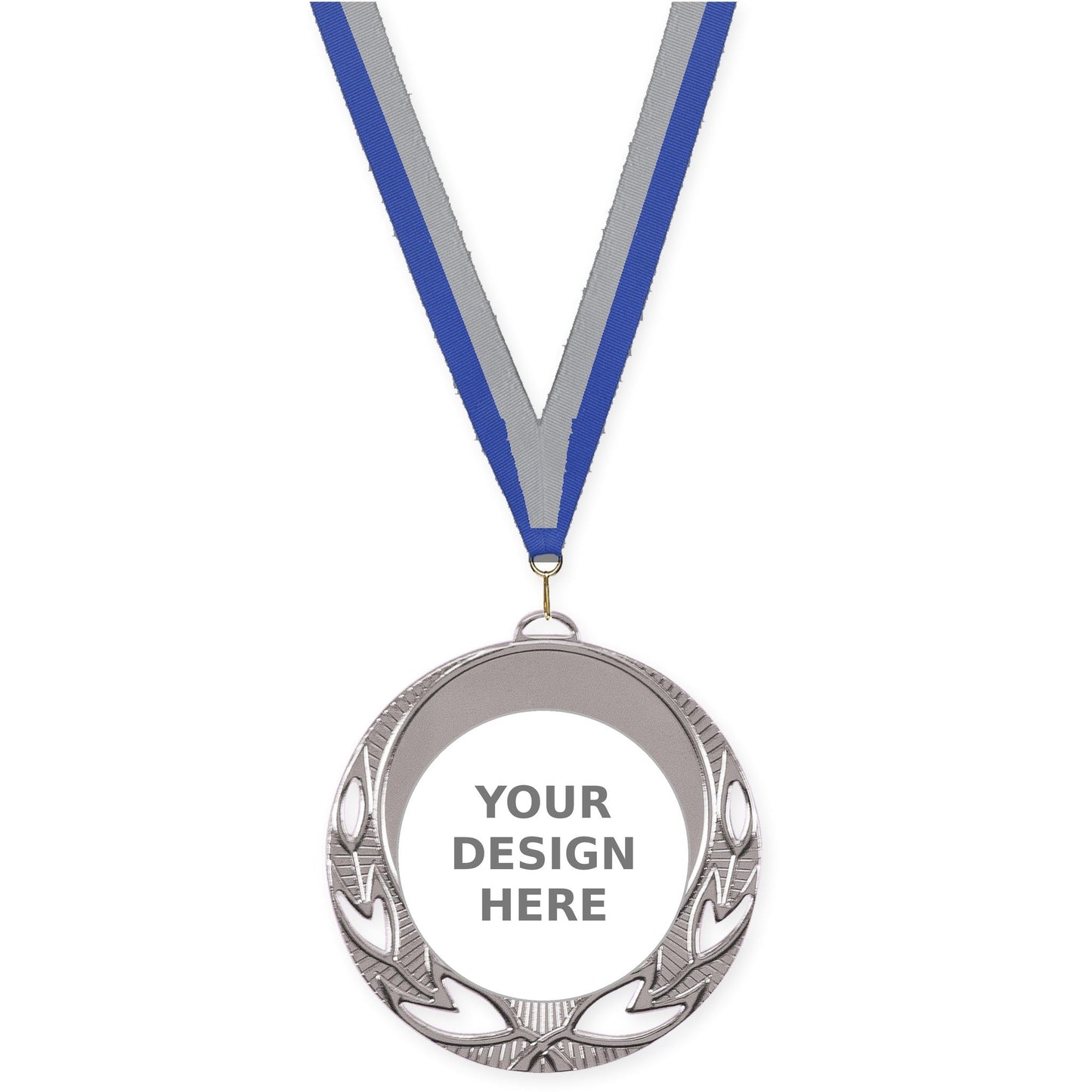 2 3/4 inch Open Laurel insert medal in bright silver with Blue Gray neck ribbon