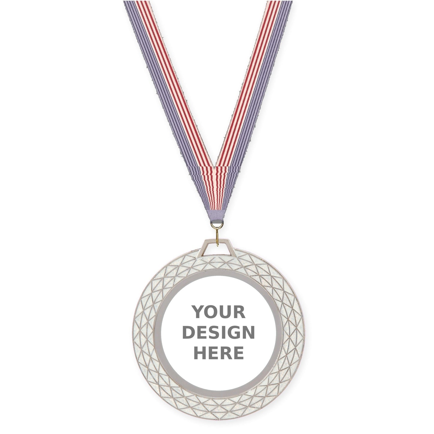 2 3/4 inch Bling insert medal in white with USA Flag neck ribbon