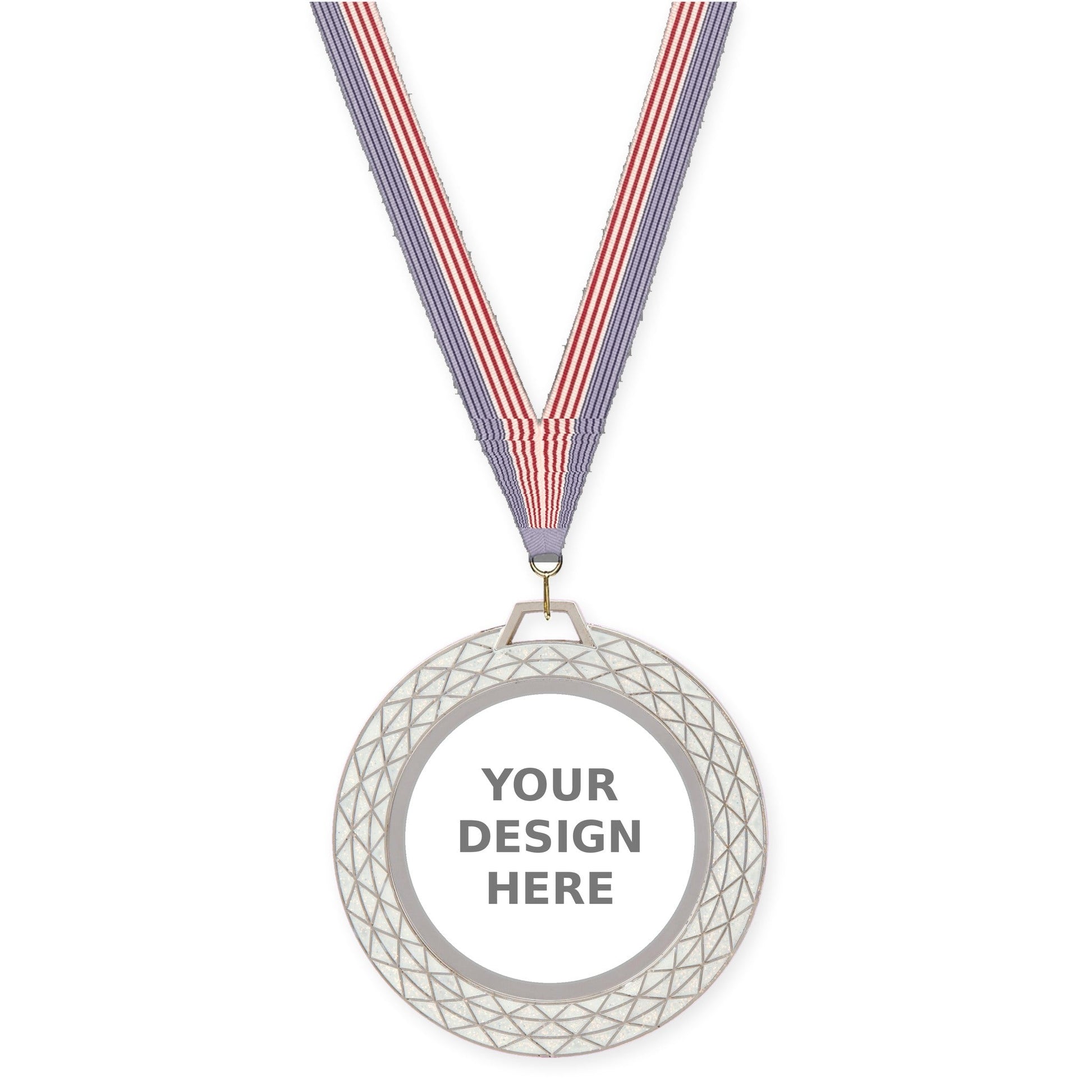 2 3/4 inch Bling insert medal in white with USA Flag neck ribbon