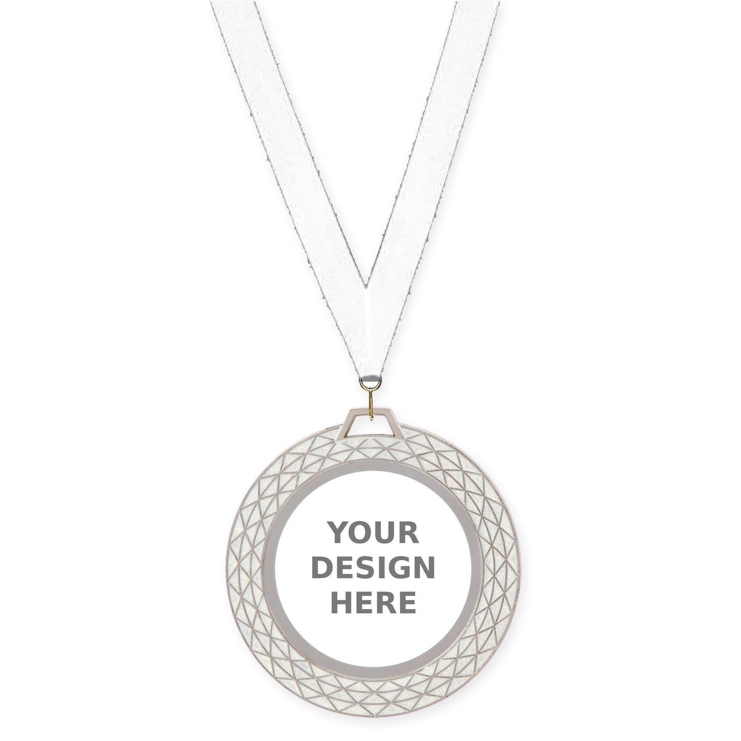 2 3/4 inch Bling insert medal in white with White neck ribbon
