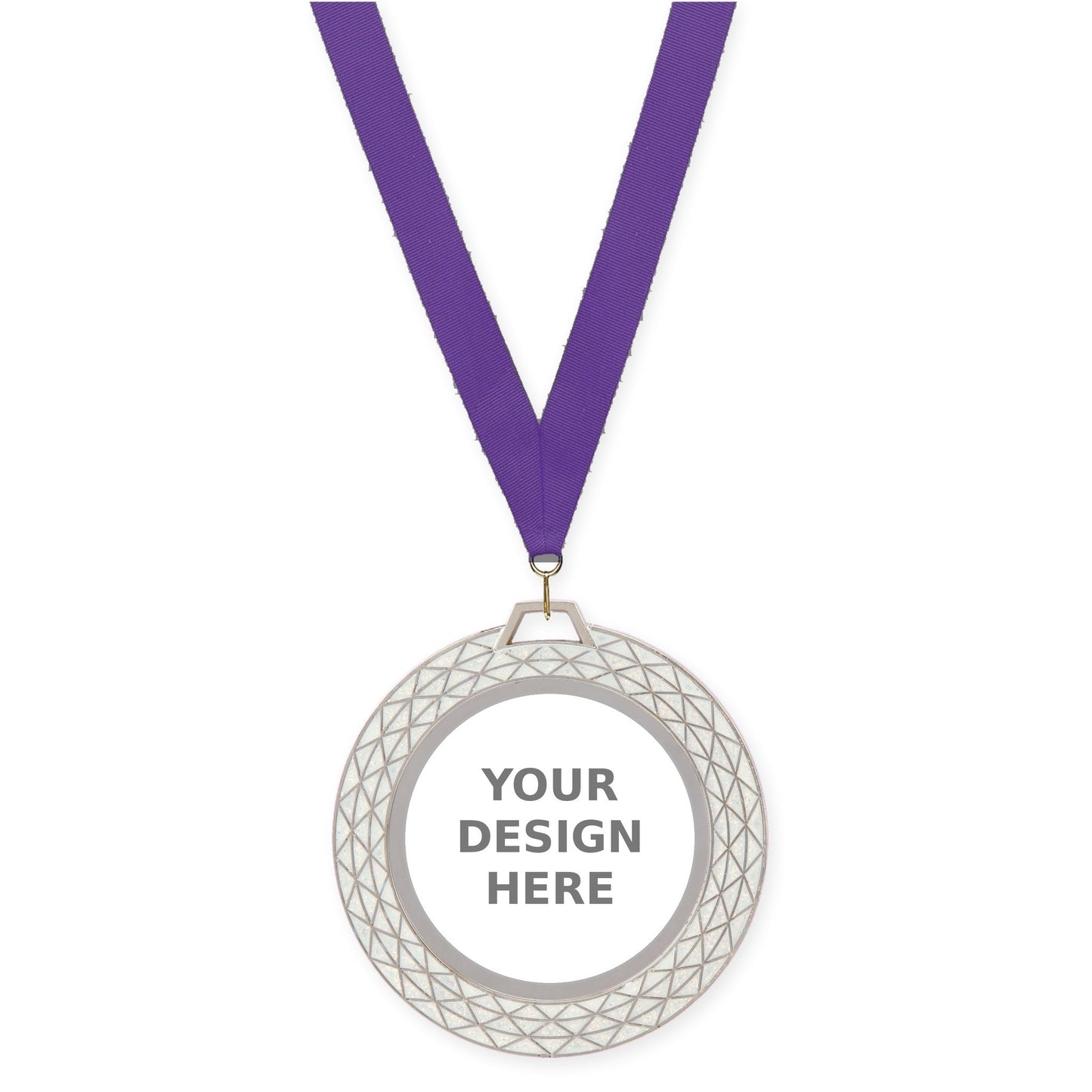 2 3/4 inch Bling insert medal in white with Purple neck ribbon