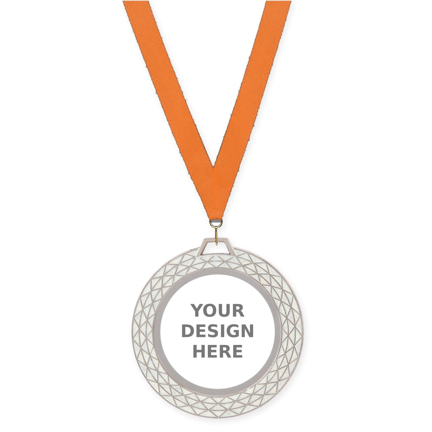 2 3/4 inch Bling insert medal in white with Orange neck ribbon