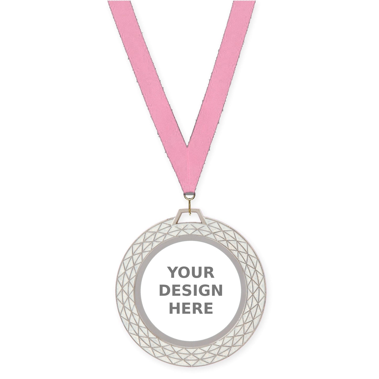 2 3/4 inch Bling insert medal in white with Pink neck ribbon