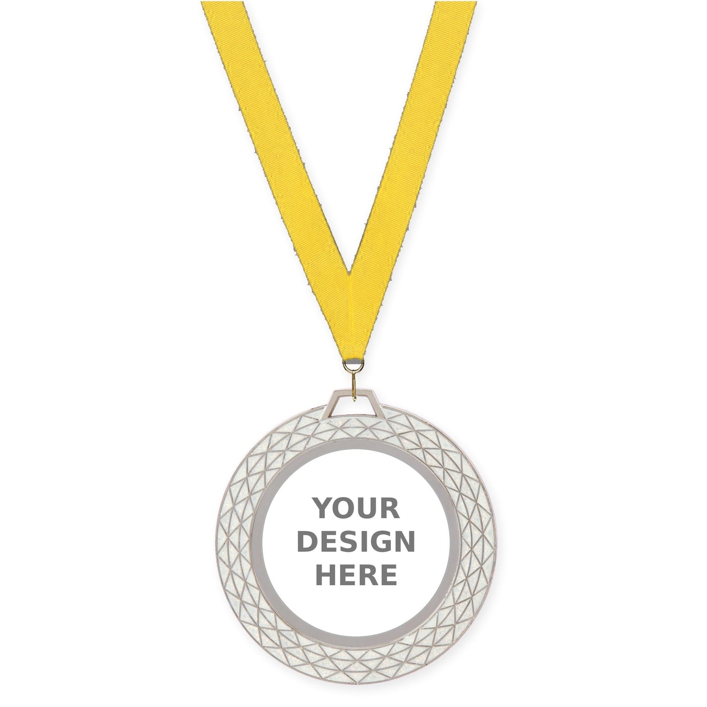 2 3/4 inch Bling insert medal in white with Yellow neck ribbon