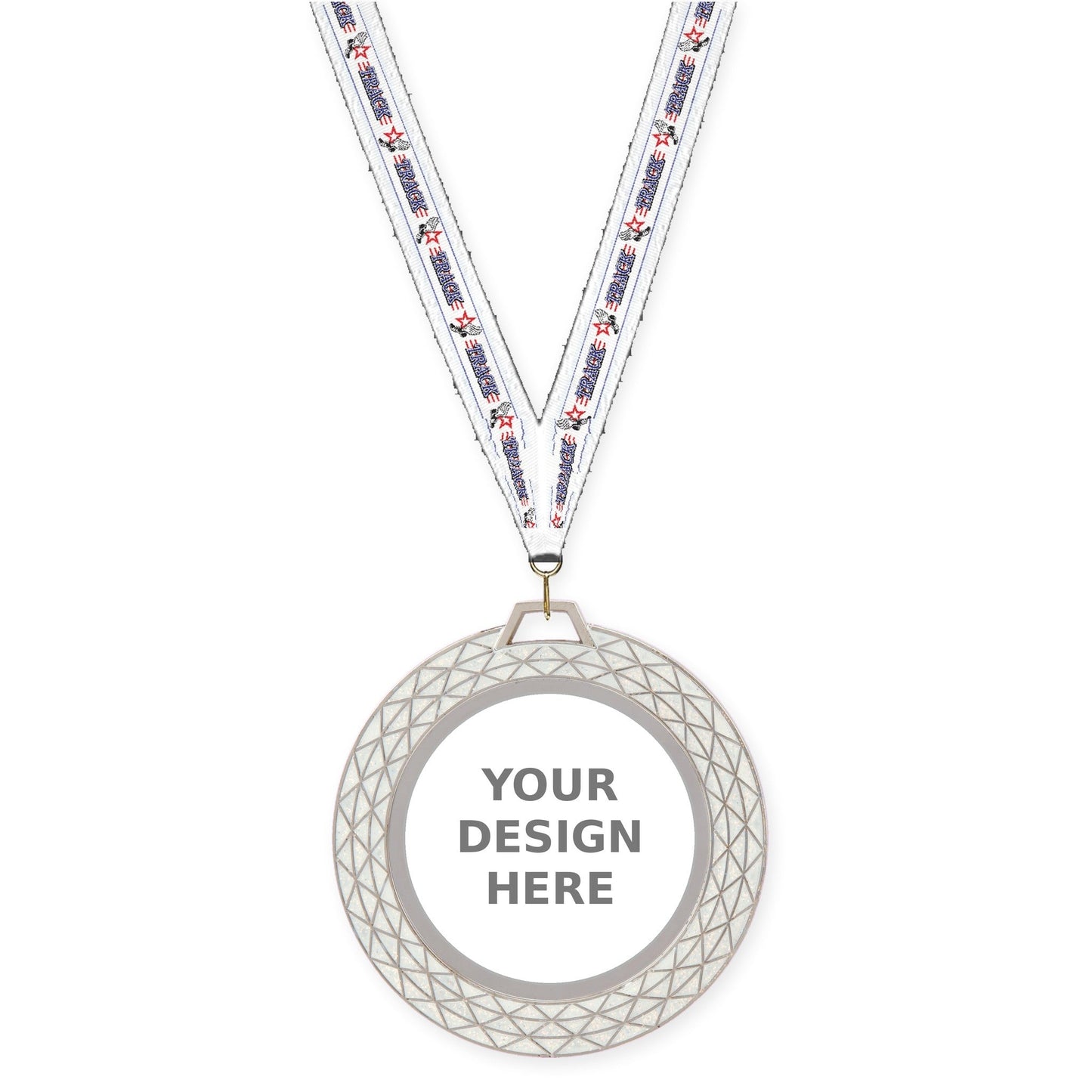 2 3/4 inch Bling insert medal in white with Track neck ribbon