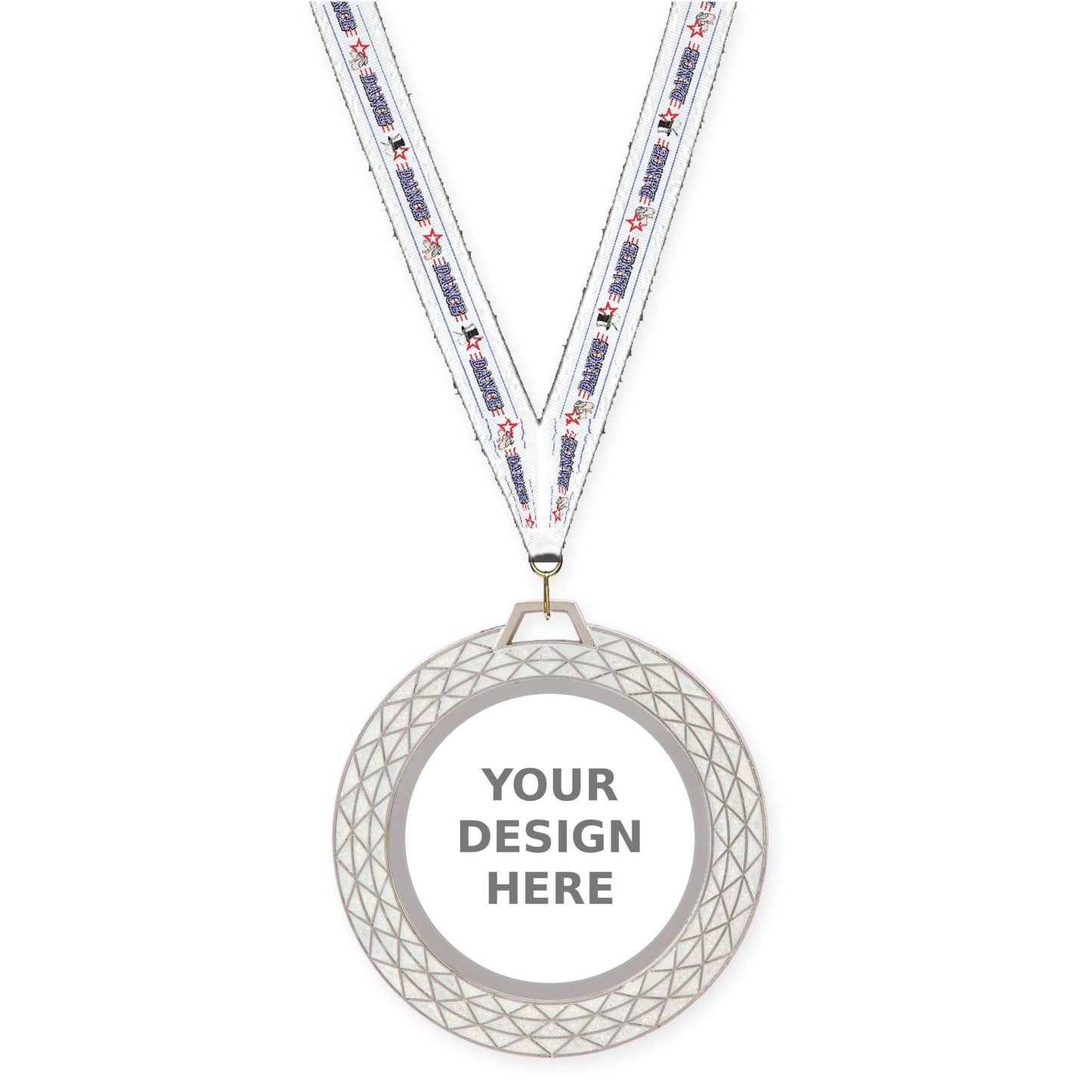 2 3/4 inch Bling insert medal in white with Dance neck ribbon