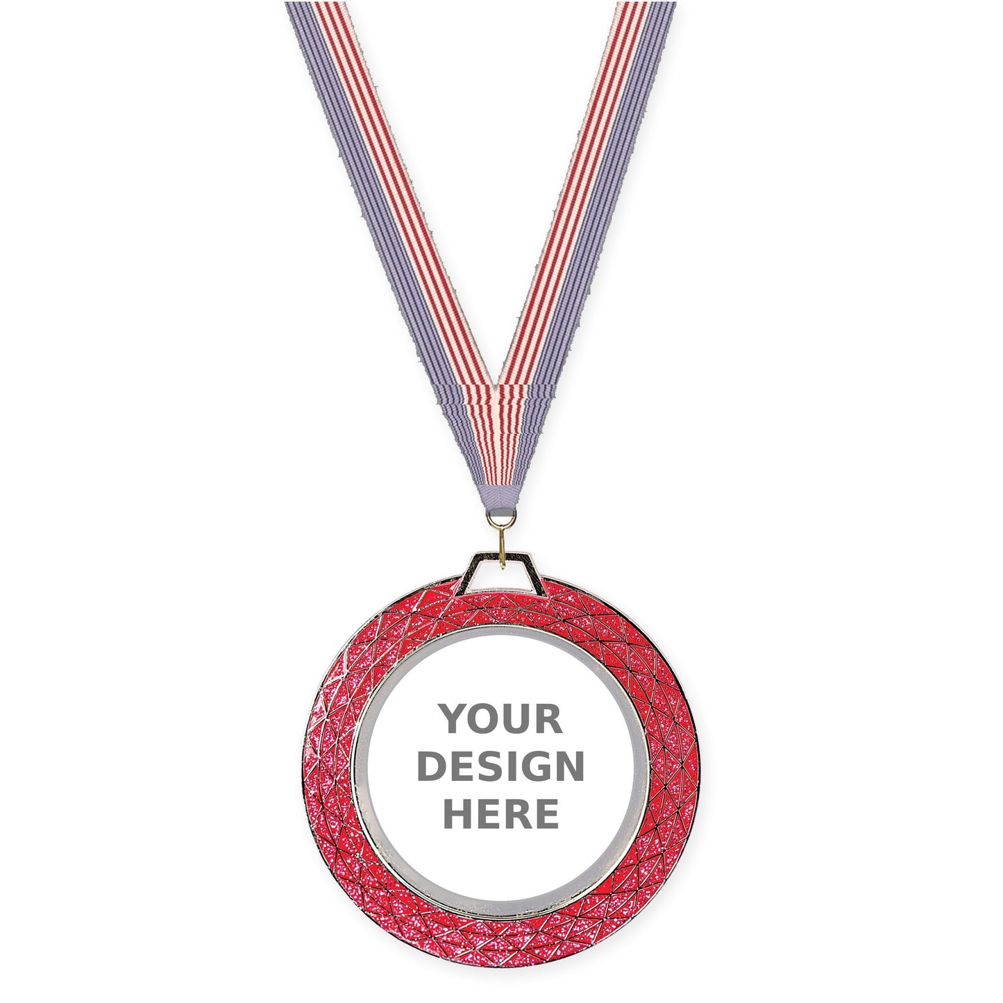 2 3/4 inch Bling insert medal in pink with USA Flag neck ribbon