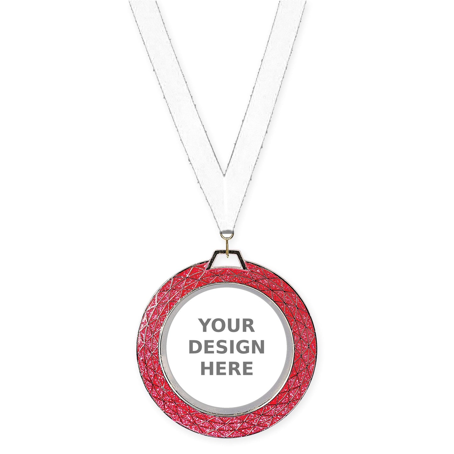 2 3/4 inch Bling insert medal in pink with White neck ribbon