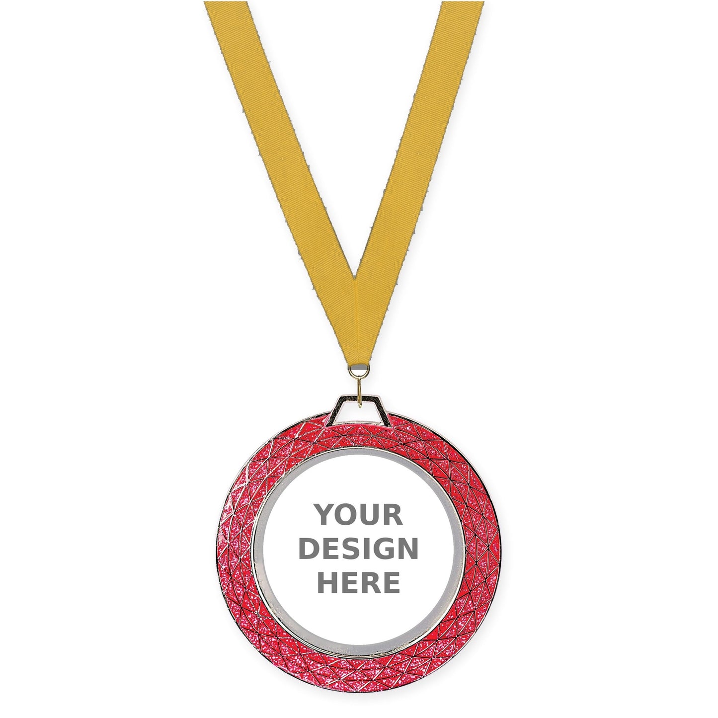 2 3/4 inch Bling insert medal in pink with Gold neck ribbon