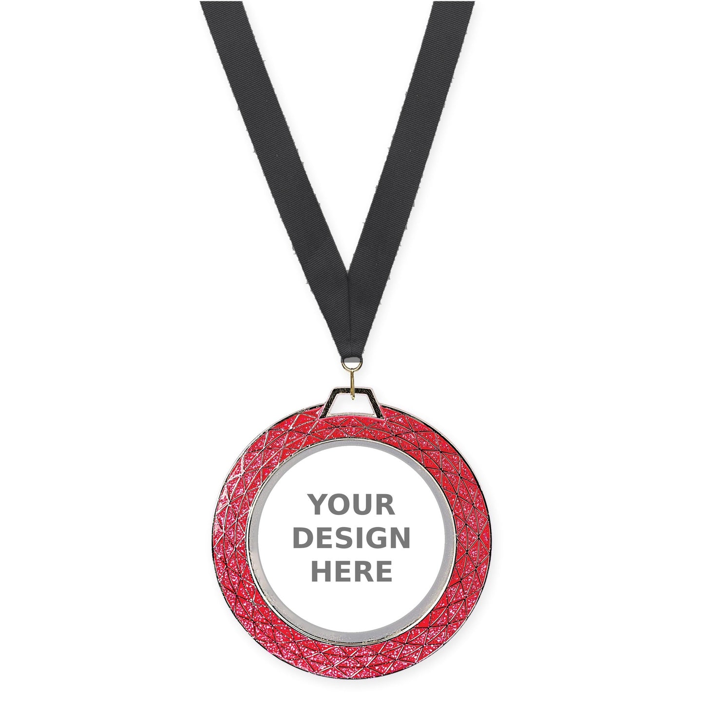 2 3/4 inch Bling insert medal in pink with Black neck ribbon