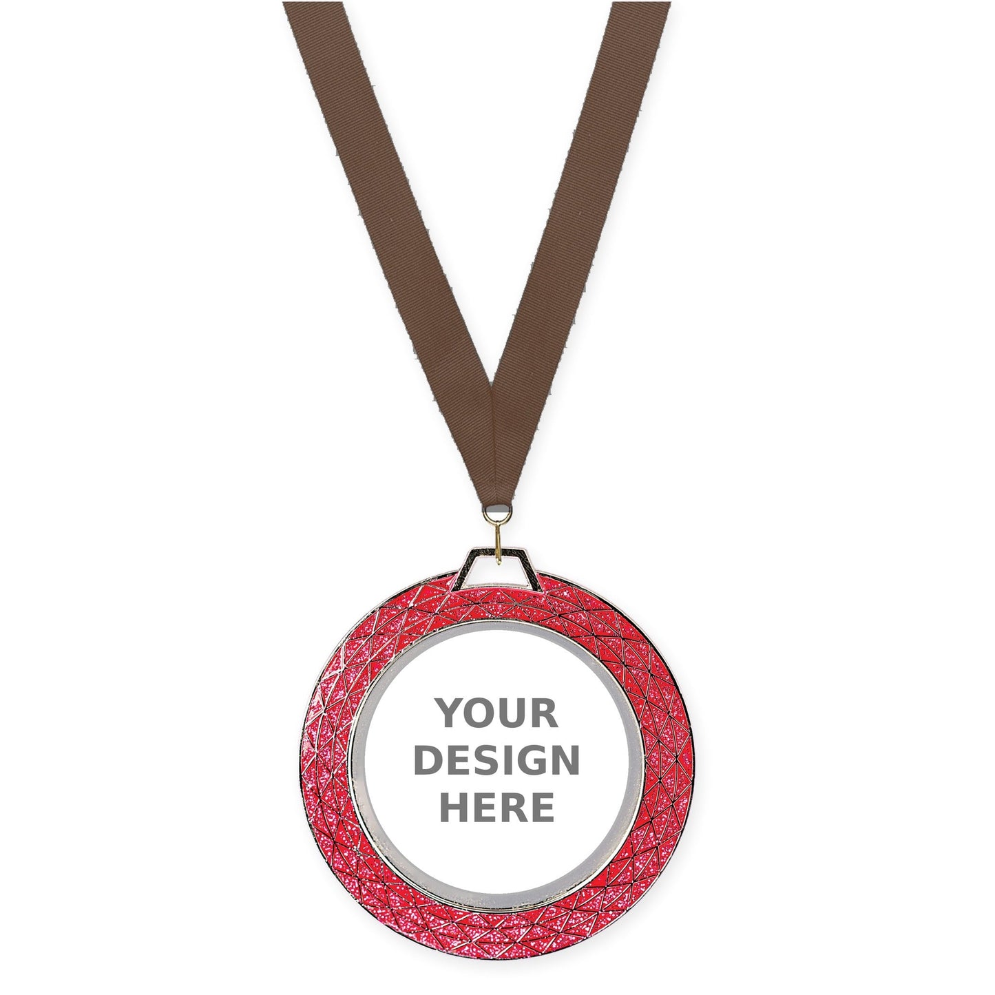 2 3/4 inch Bling insert medal in pink with Brown neck ribbon