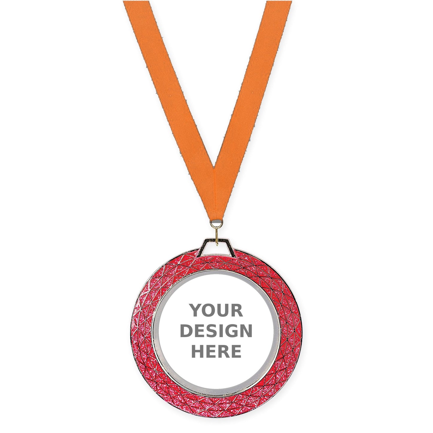 2 3/4 inch Bling insert medal in pink with Orange neck ribbon