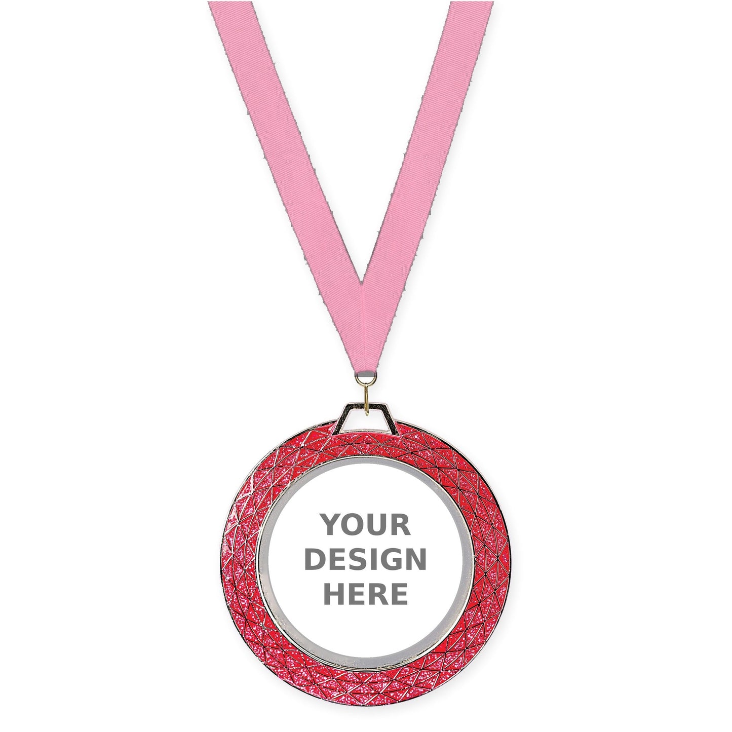 2 3/4 inch Bling insert medal in pink with Pink neck ribbon