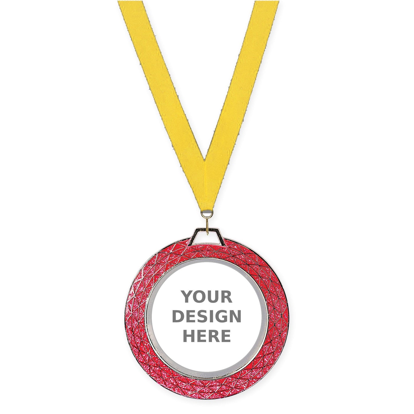 2 3/4 inch Bling insert medal in pink with Yellow neck ribbon