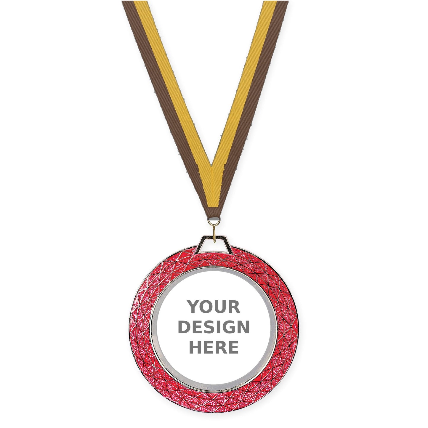 2 3/4 inch Bling insert medal in pink with Brown Gold neck ribbon