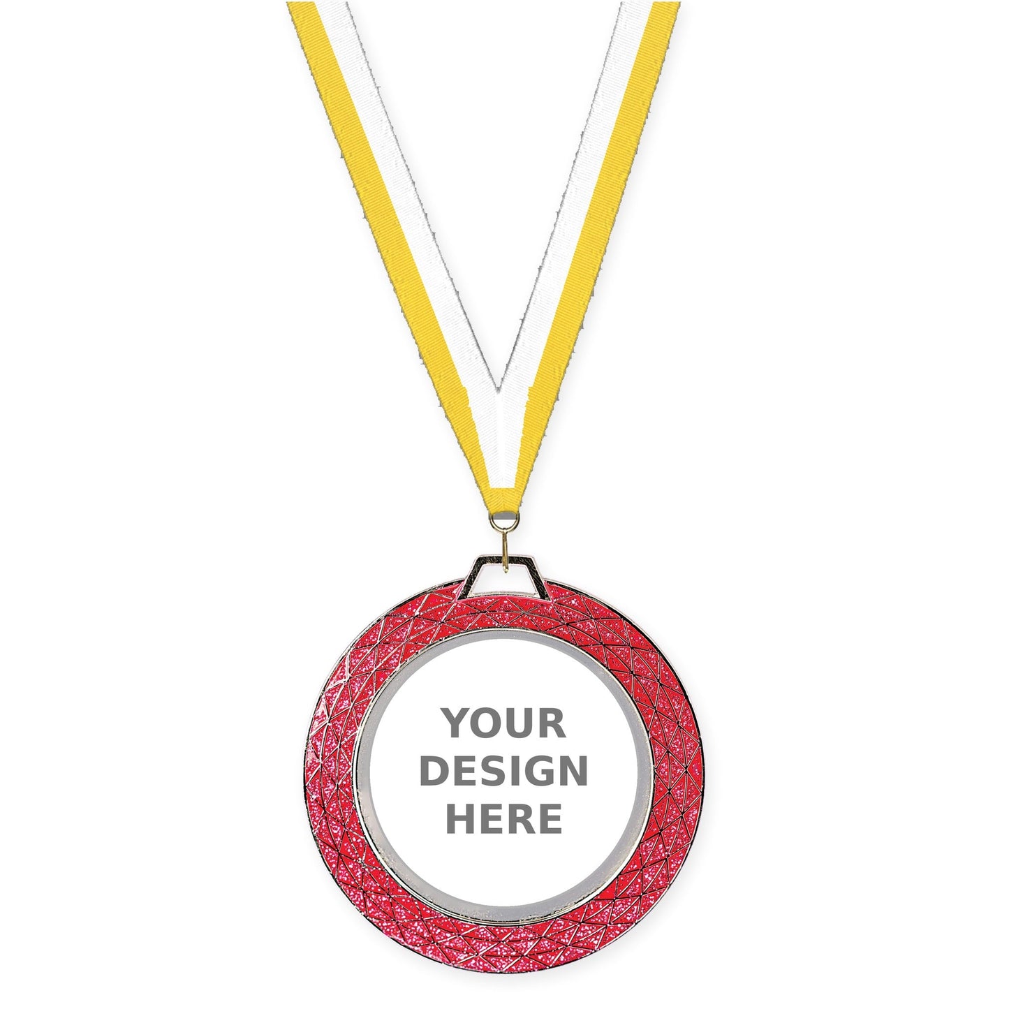 2 3/4 inch Bling insert medal in pink with Yellow White neck ribbon