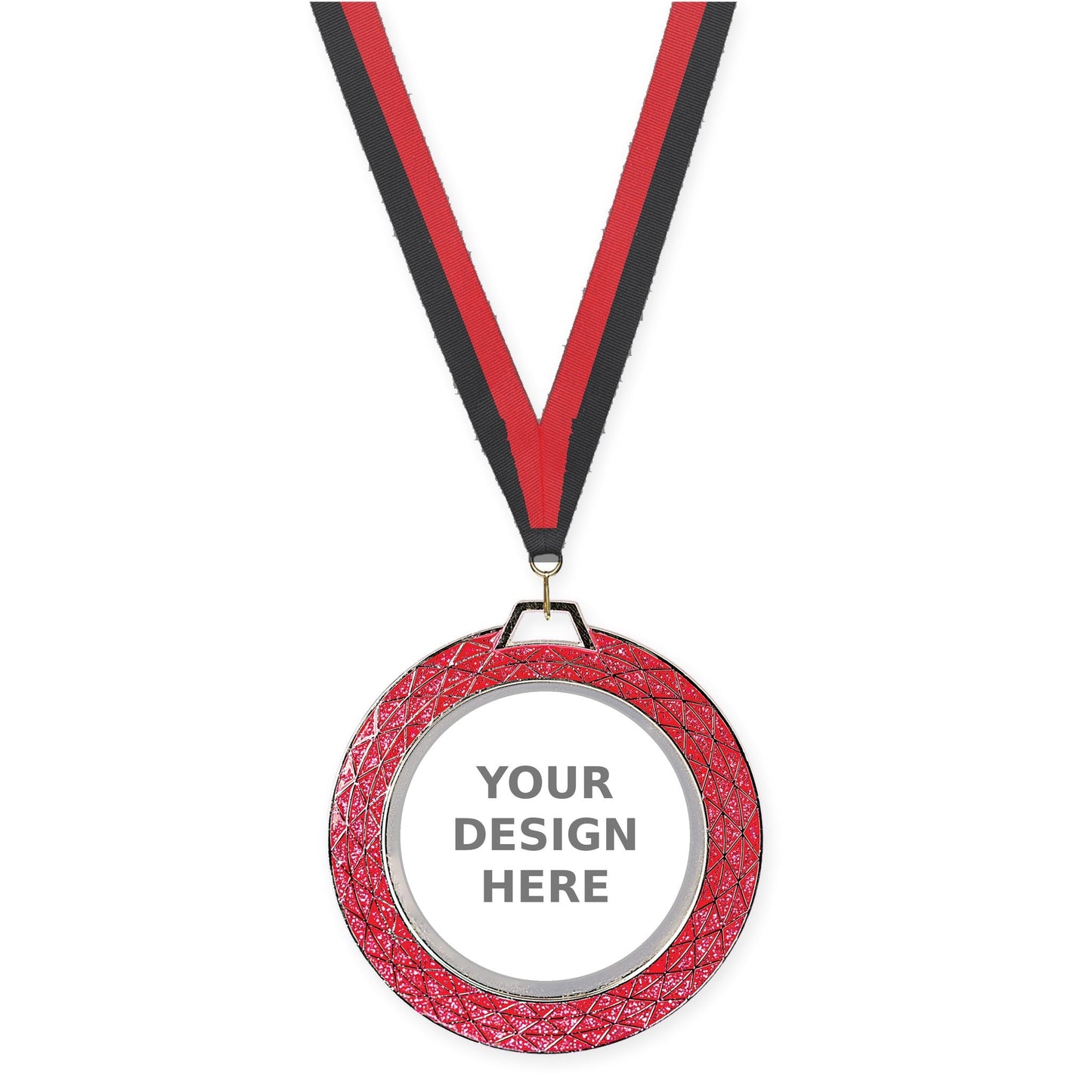 2 3/4 inch Bling insert medal in pink with Black Red neck ribbon