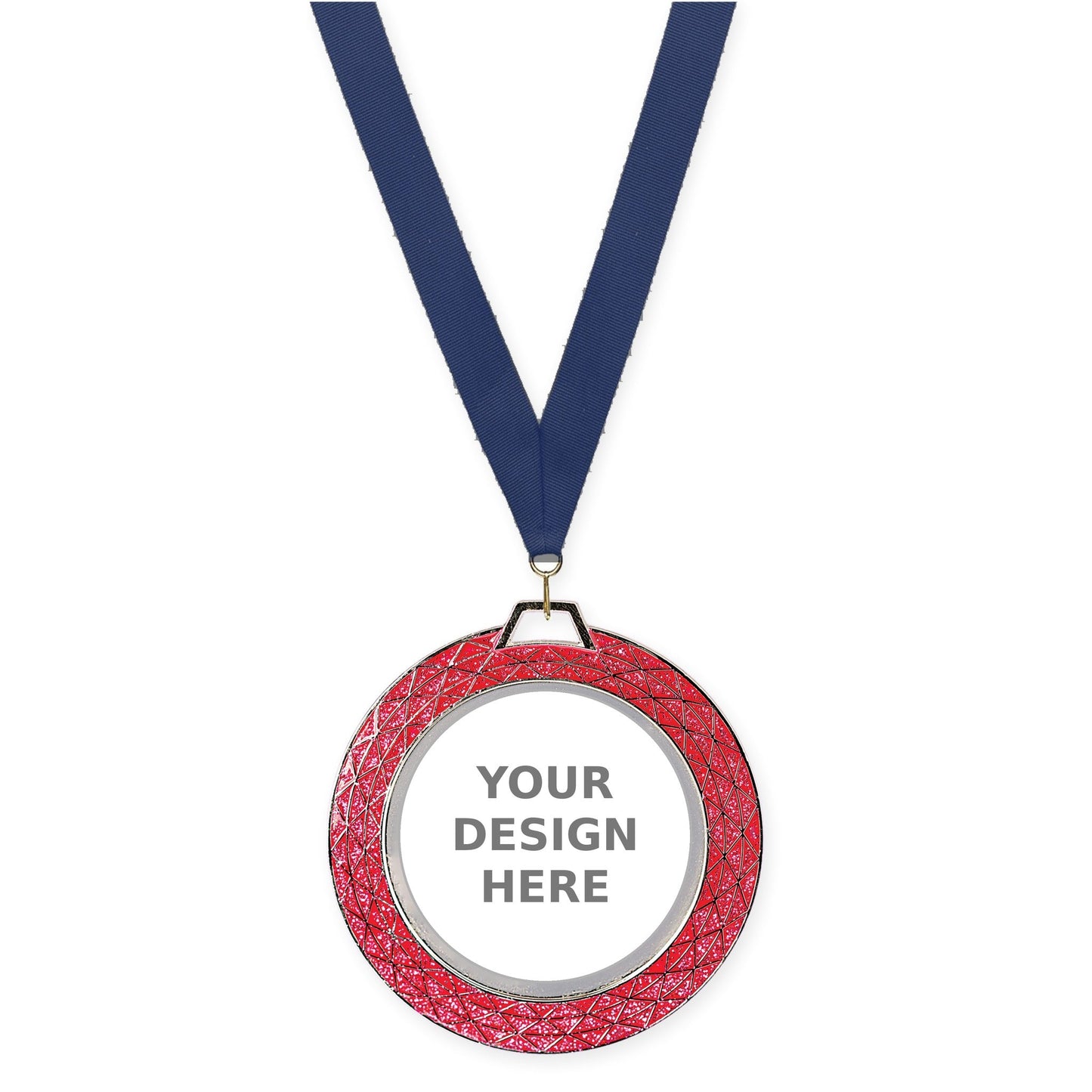 2 3/4 inch Bling insert medal in pink with Navy neck ribbon