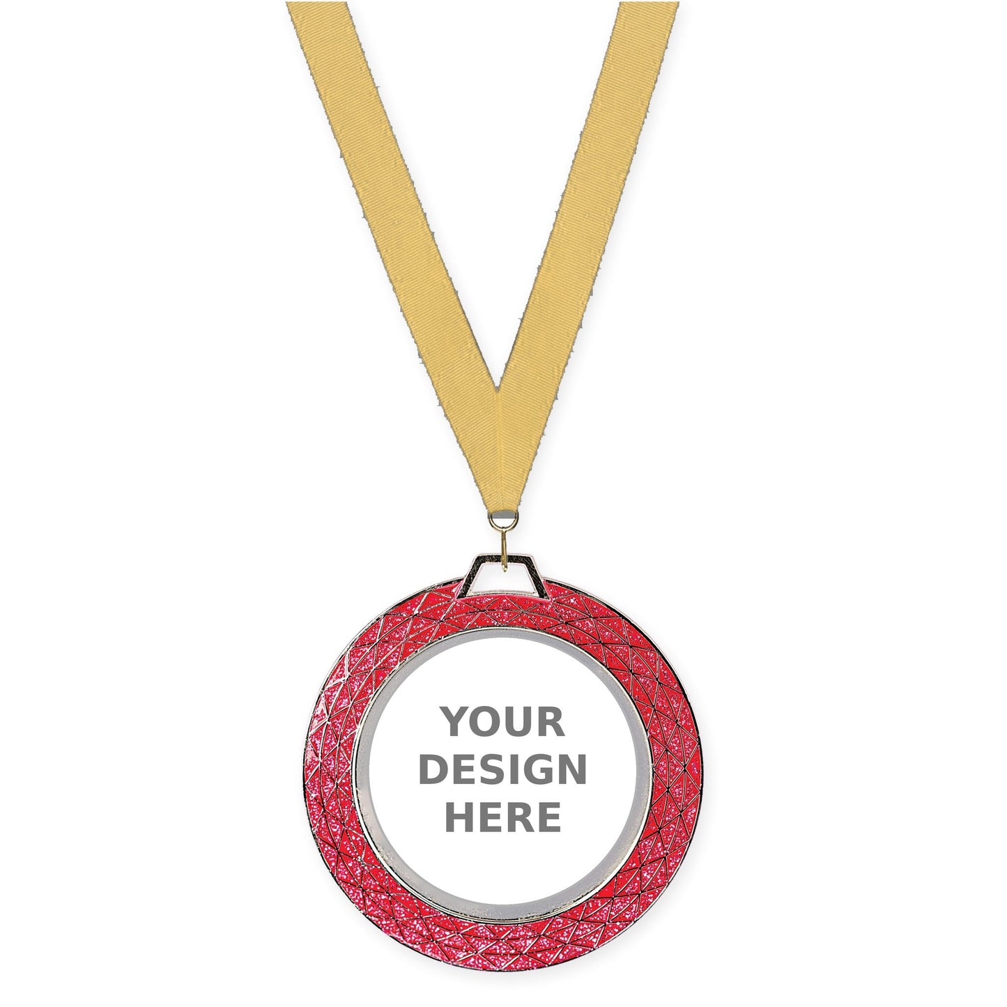 2 3/4 inch Bling insert medal in pink with Gold Metallic neck ribbon