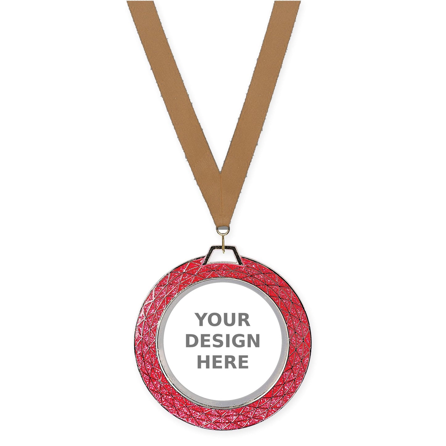 2 3/4 inch Bling insert medal in pink with Bronze Metallic neck ribbon