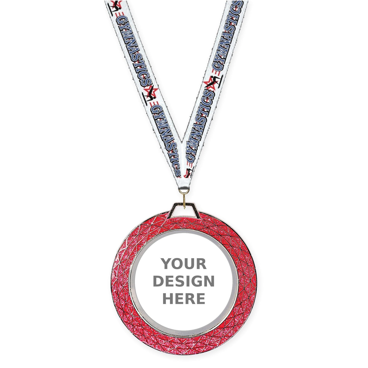 2 3/4 inch Bling insert medal in pink with Gymnastics neck ribbon