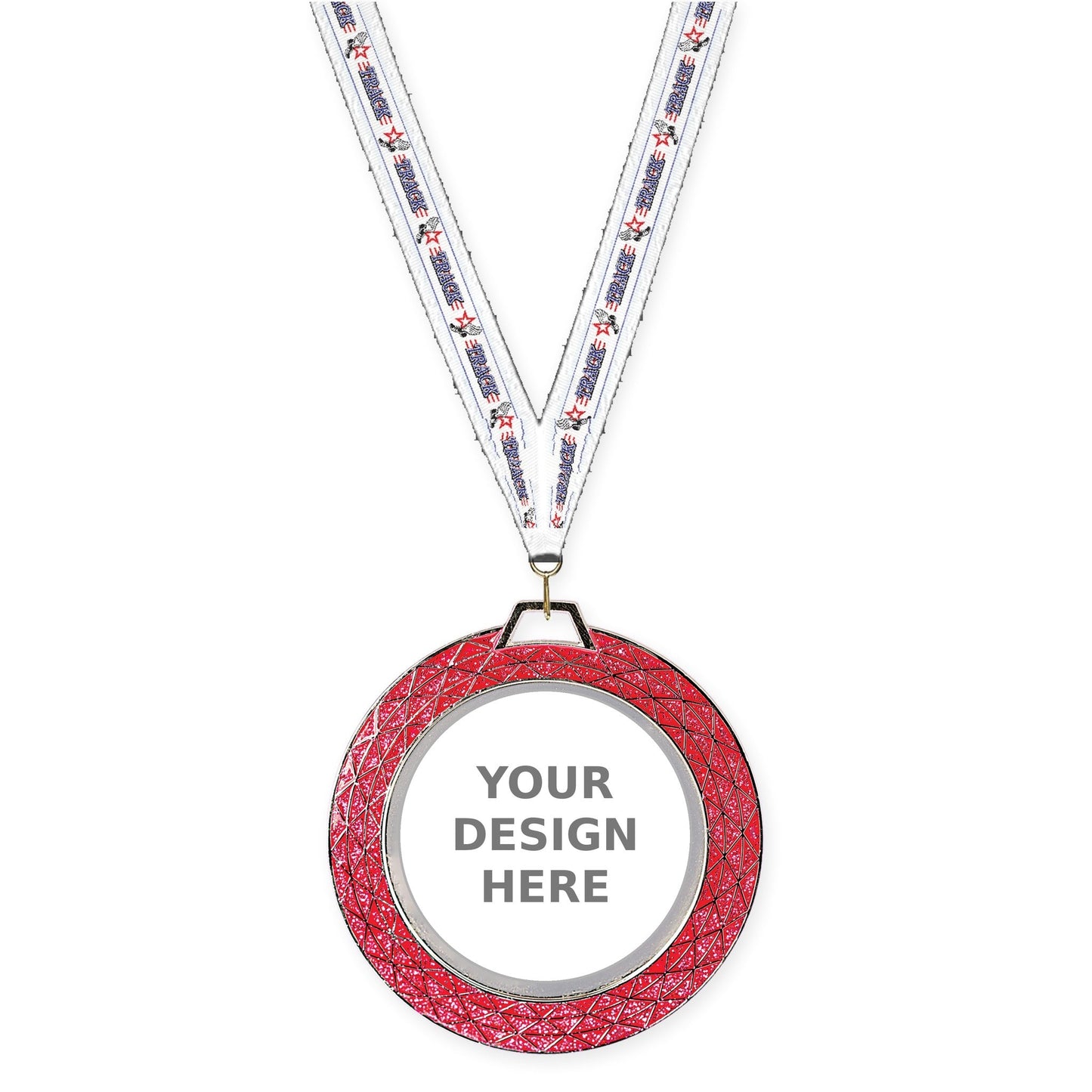 2 3/4 inch Bling insert medal in pink with Track neck ribbon